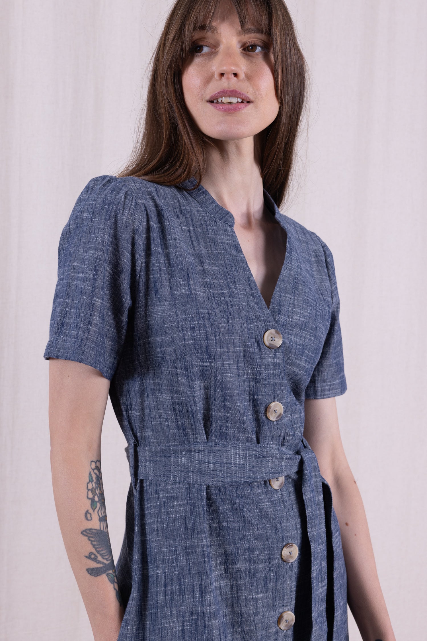 SS26 Button Through Dress - Chambray