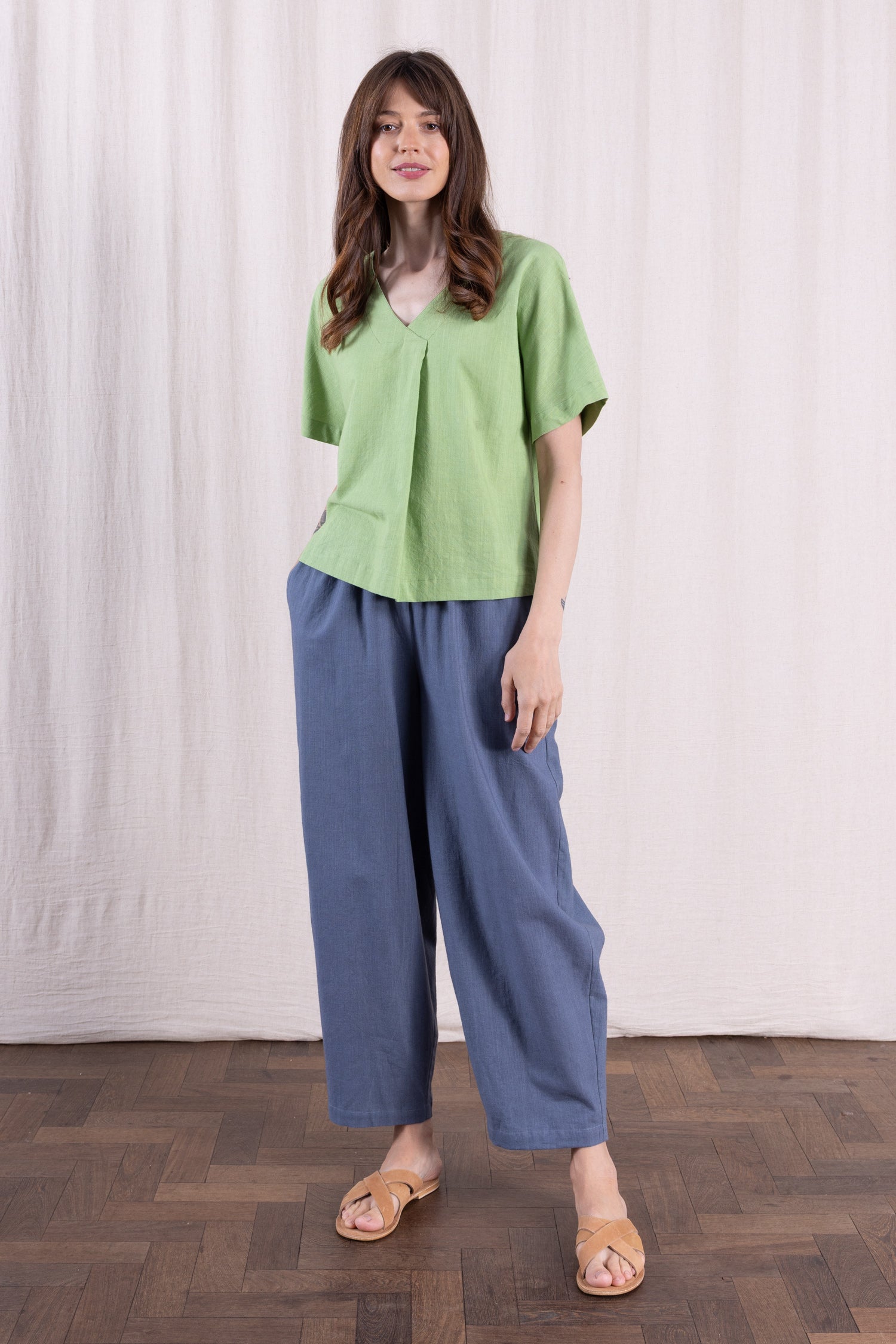 SS26 Cotton Pleat Front Top - Pistachio