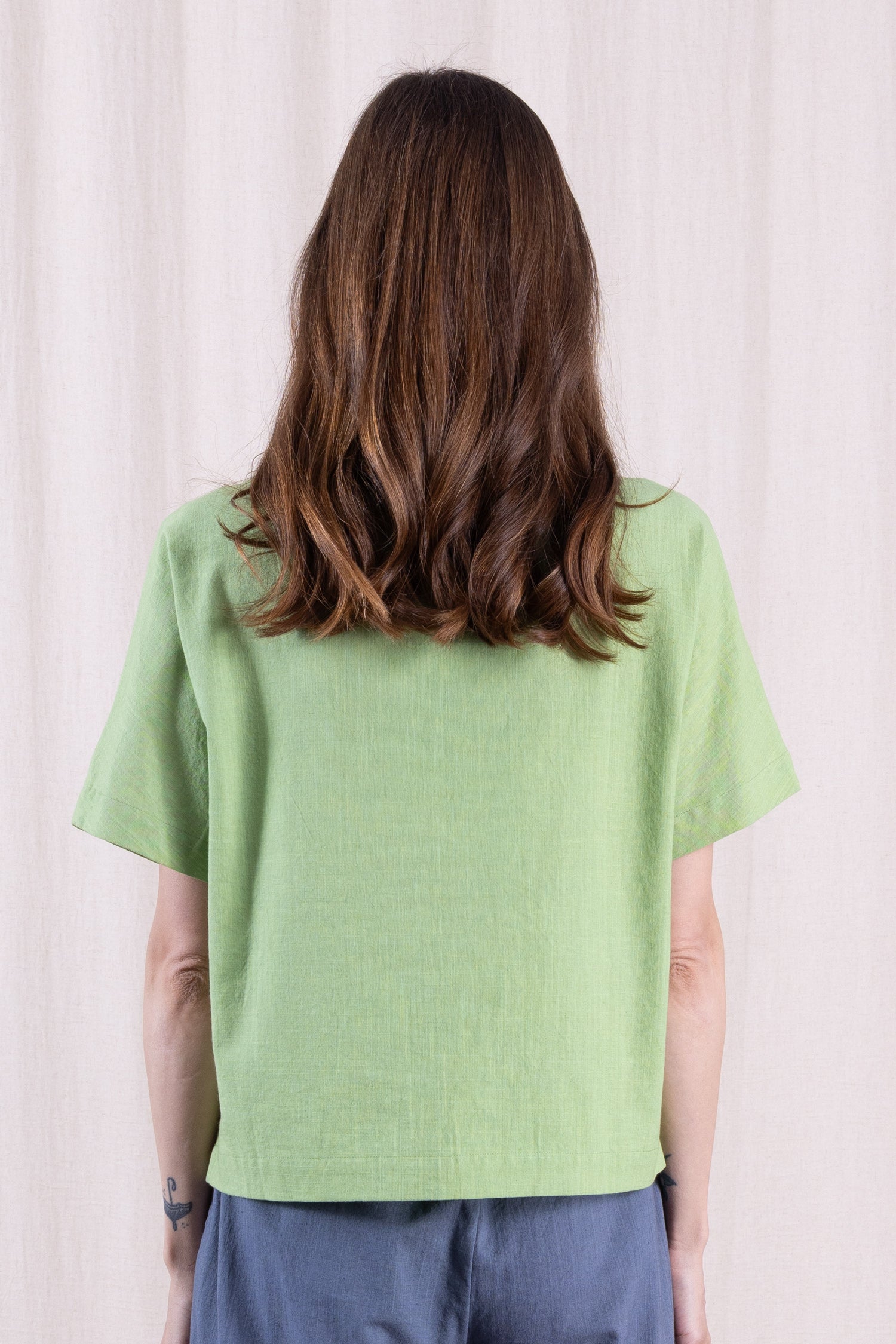 SS26 Cotton Pleat Front Top - Pistachio