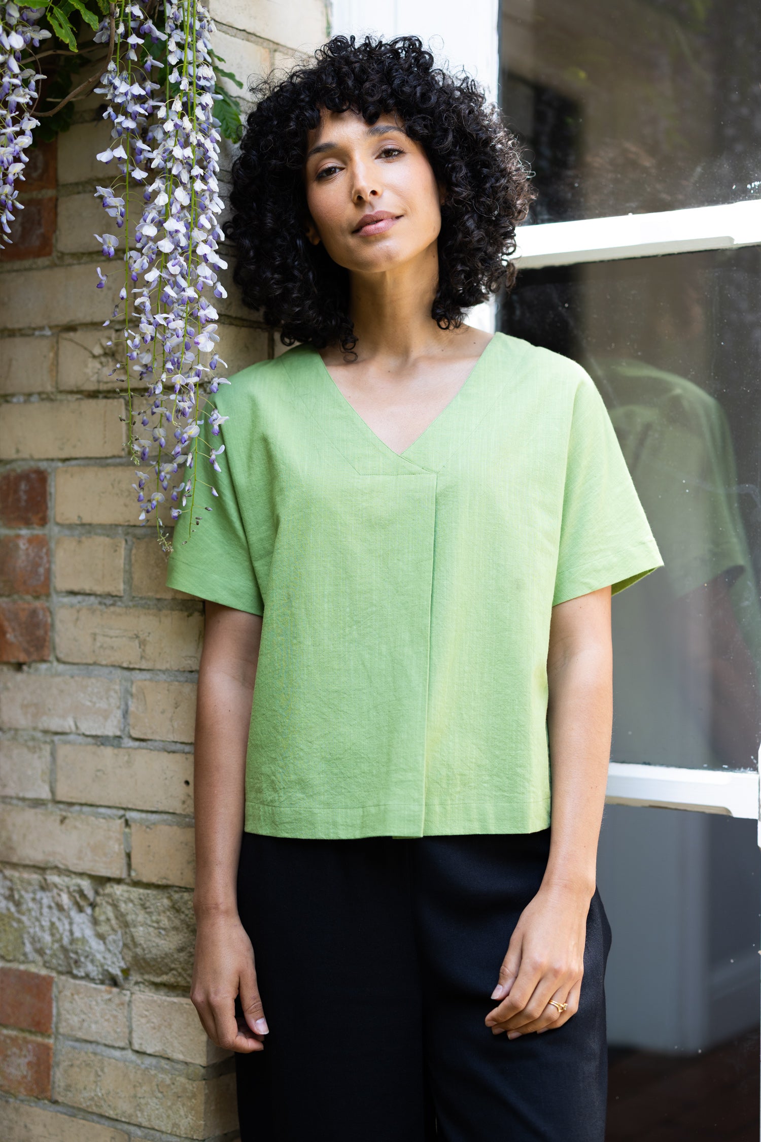 SS26 Cotton Pleat Front Top - Pistachio