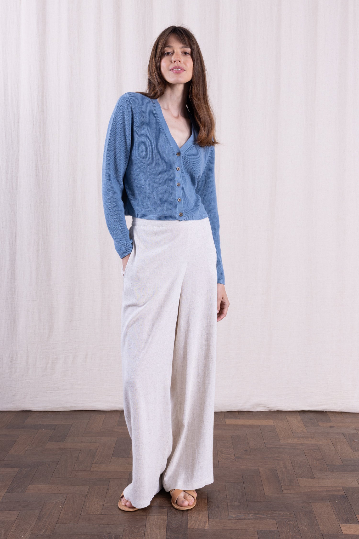 SS26 Organic Cotton Cropped Cardi - Cornflower