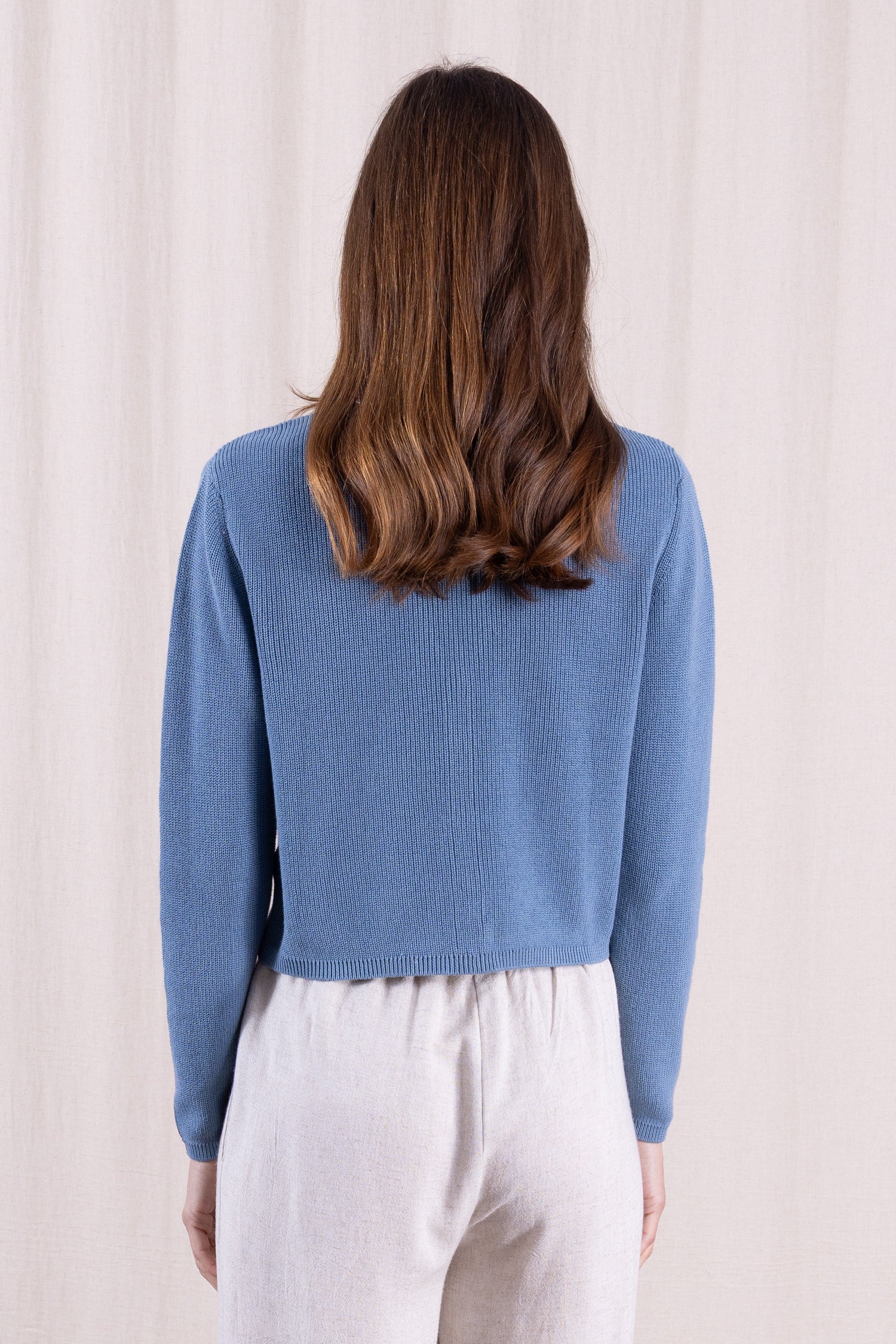 SS26 Organic Cotton Cropped Cardi - Cornflower