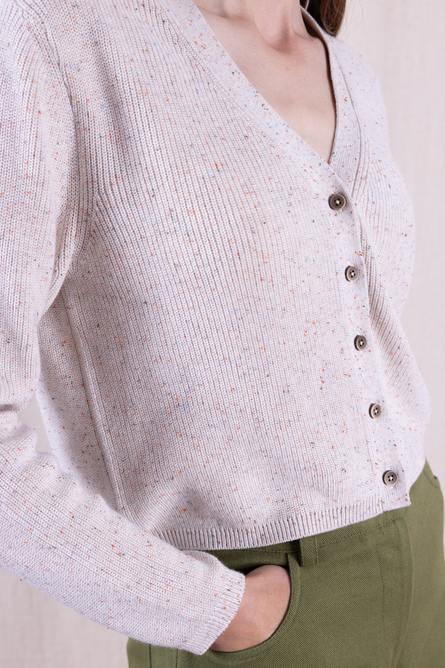 SS26 Organic Cotton Cropped Cardi - Ivory Mix