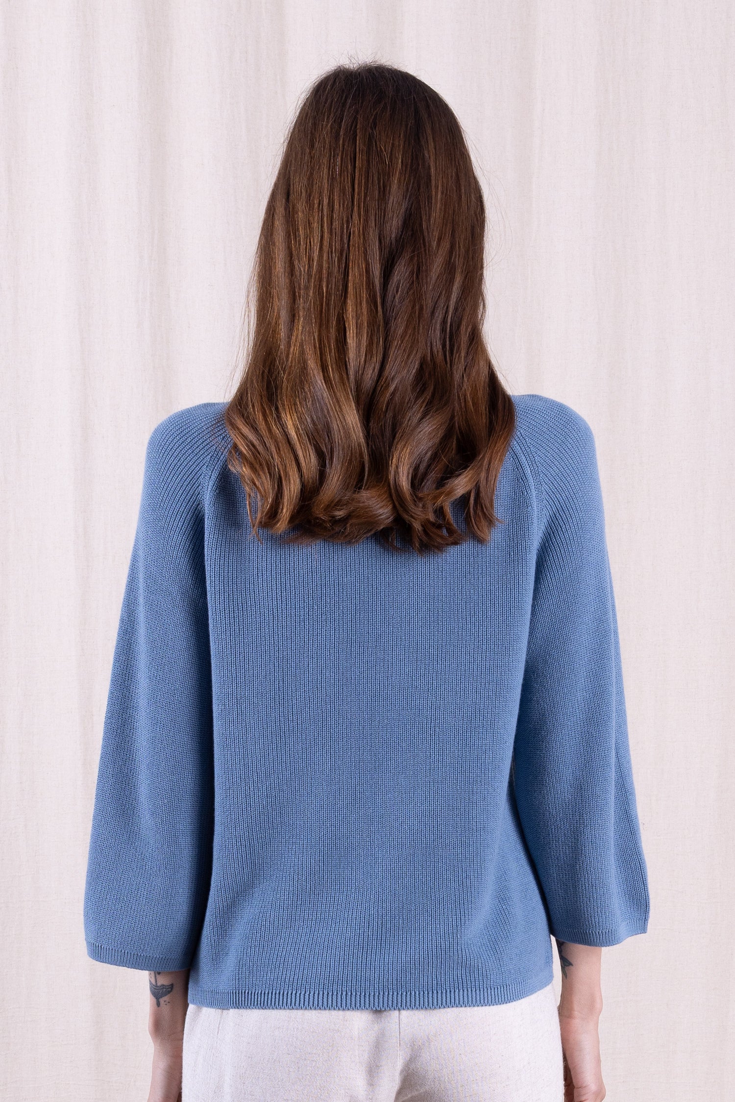 SS26 Organic Cotton Wide Neck Jumper - Cornflower
