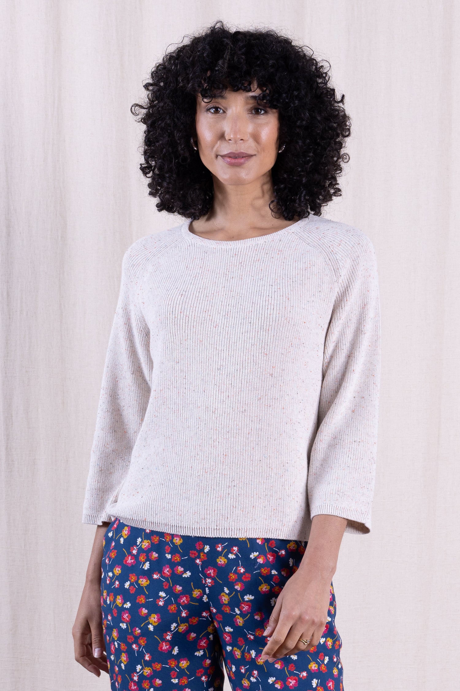 SS26 Organic Cotton Wide Neck Jumper - Ivory Mix