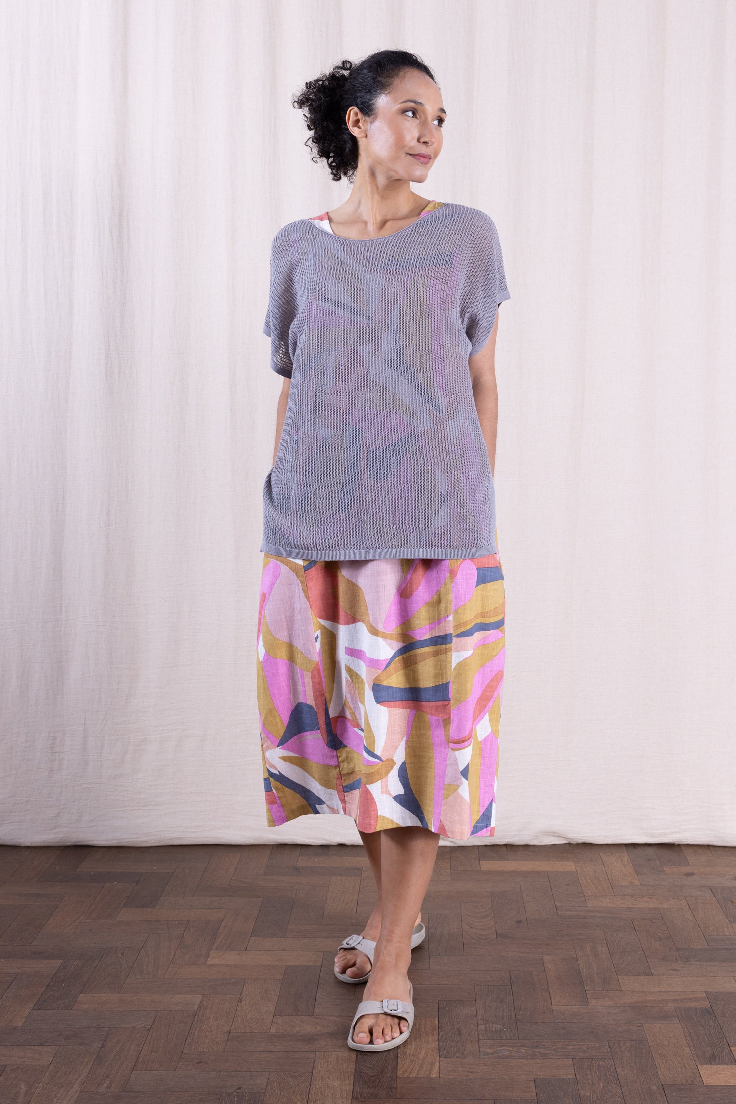 SS26 Linen/Cotton Open Knit Top - Grey