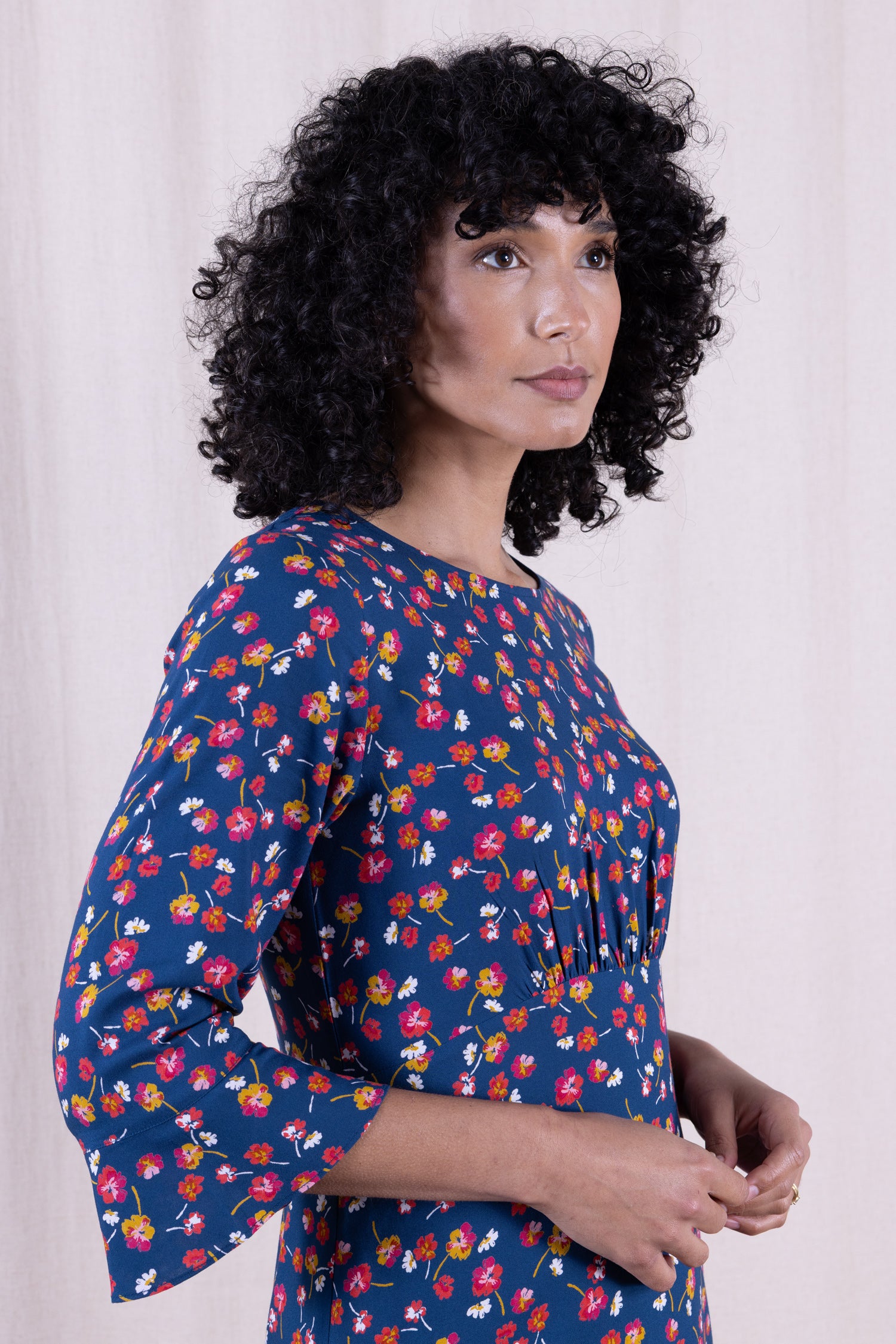 SS26 Viscose Fluted Sleeve Midi Tea Dress - Oxford