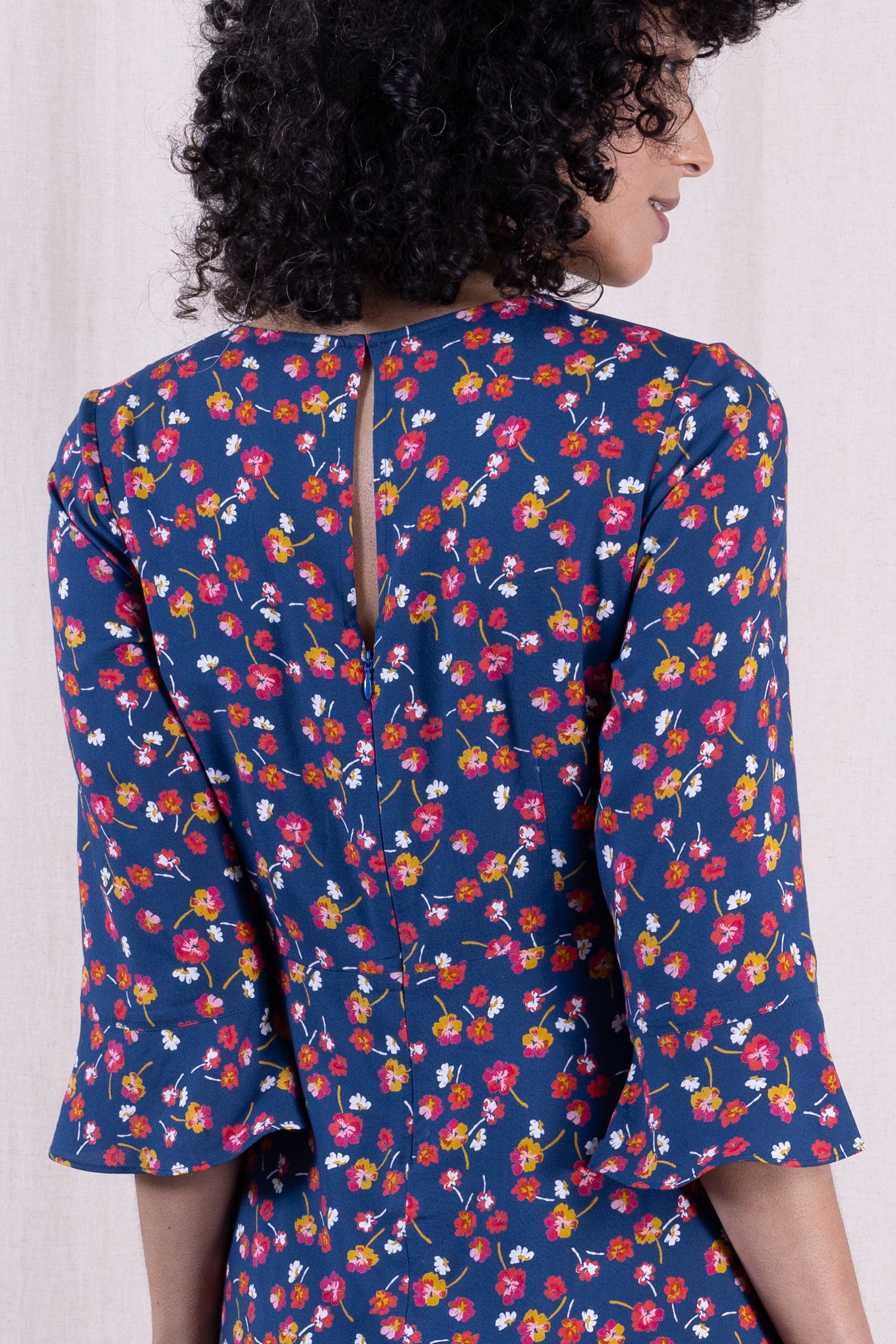 SS26 Viscose Fluted Sleeve Midi Tea Dress - Oxford