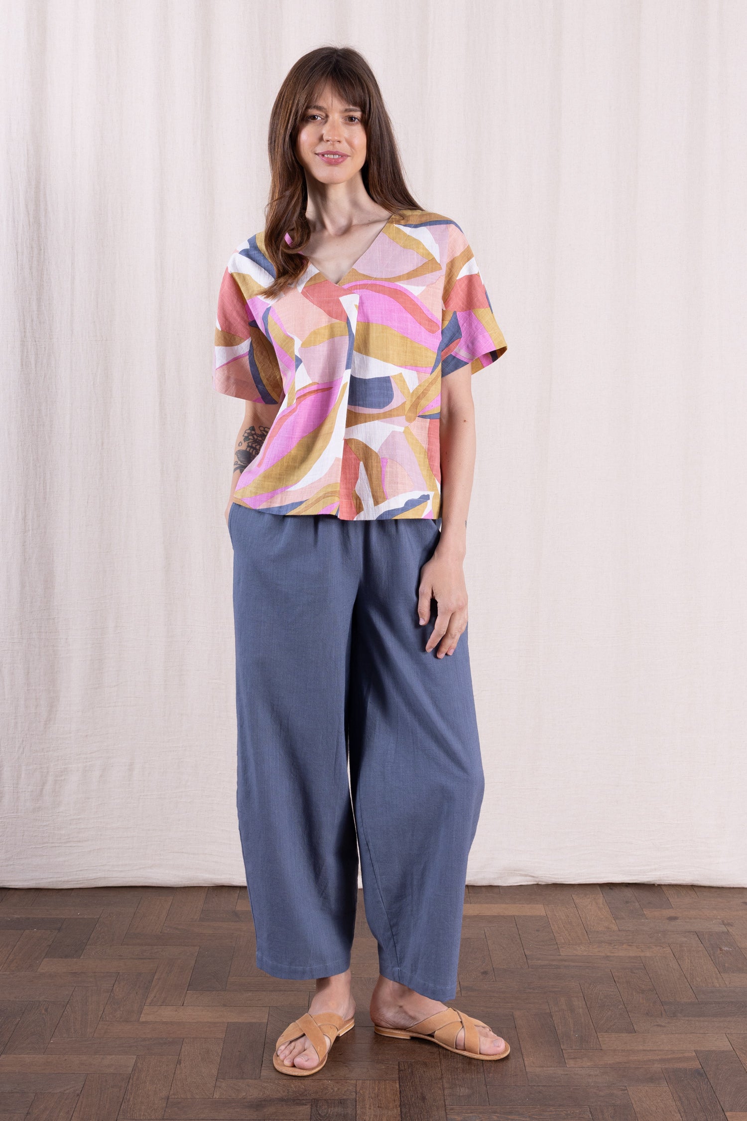 SS26 Cotton Pleat Front Top - Multi