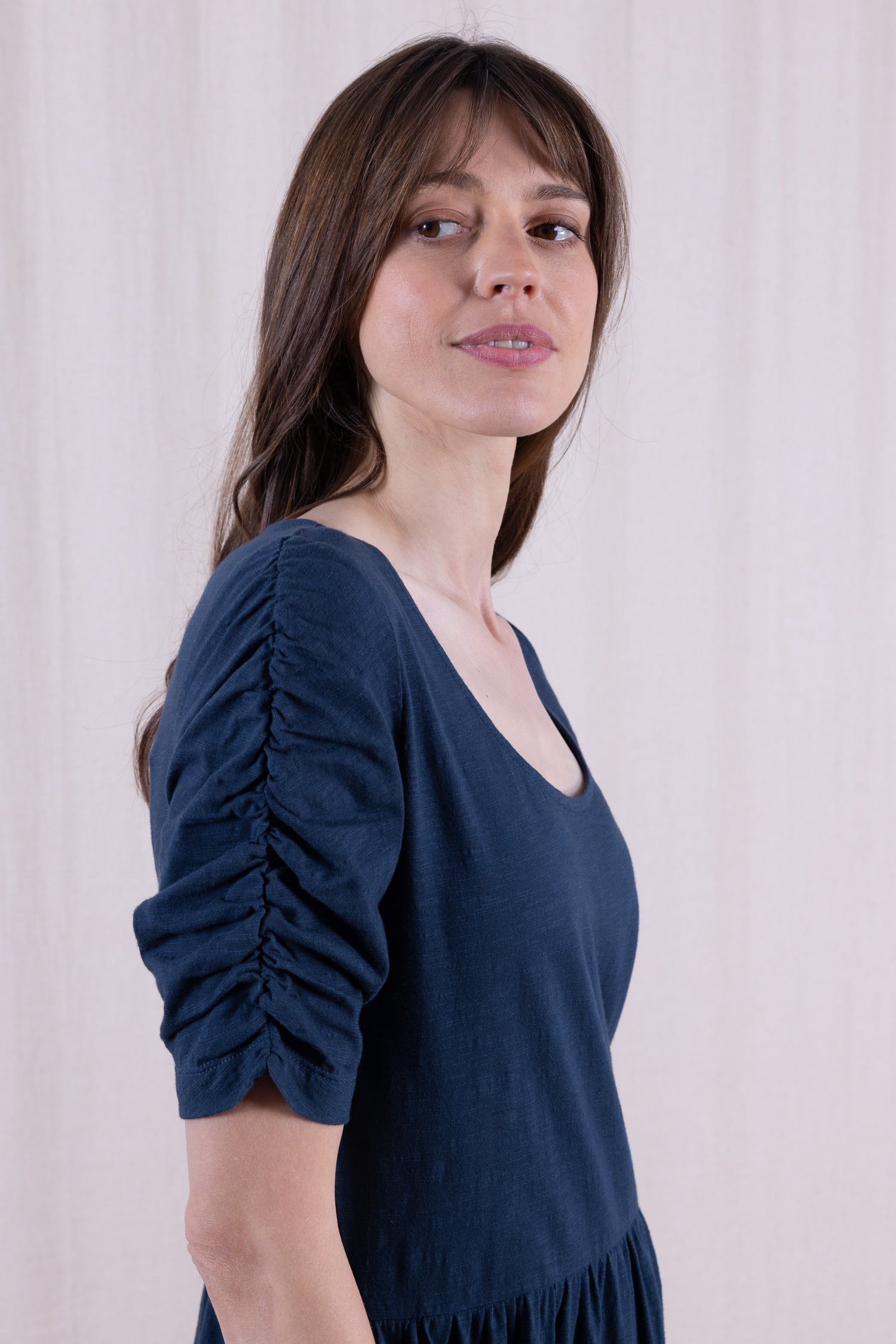 SS26 GOTS Organic Cotton Gathered Sleeve Dress - Oxford