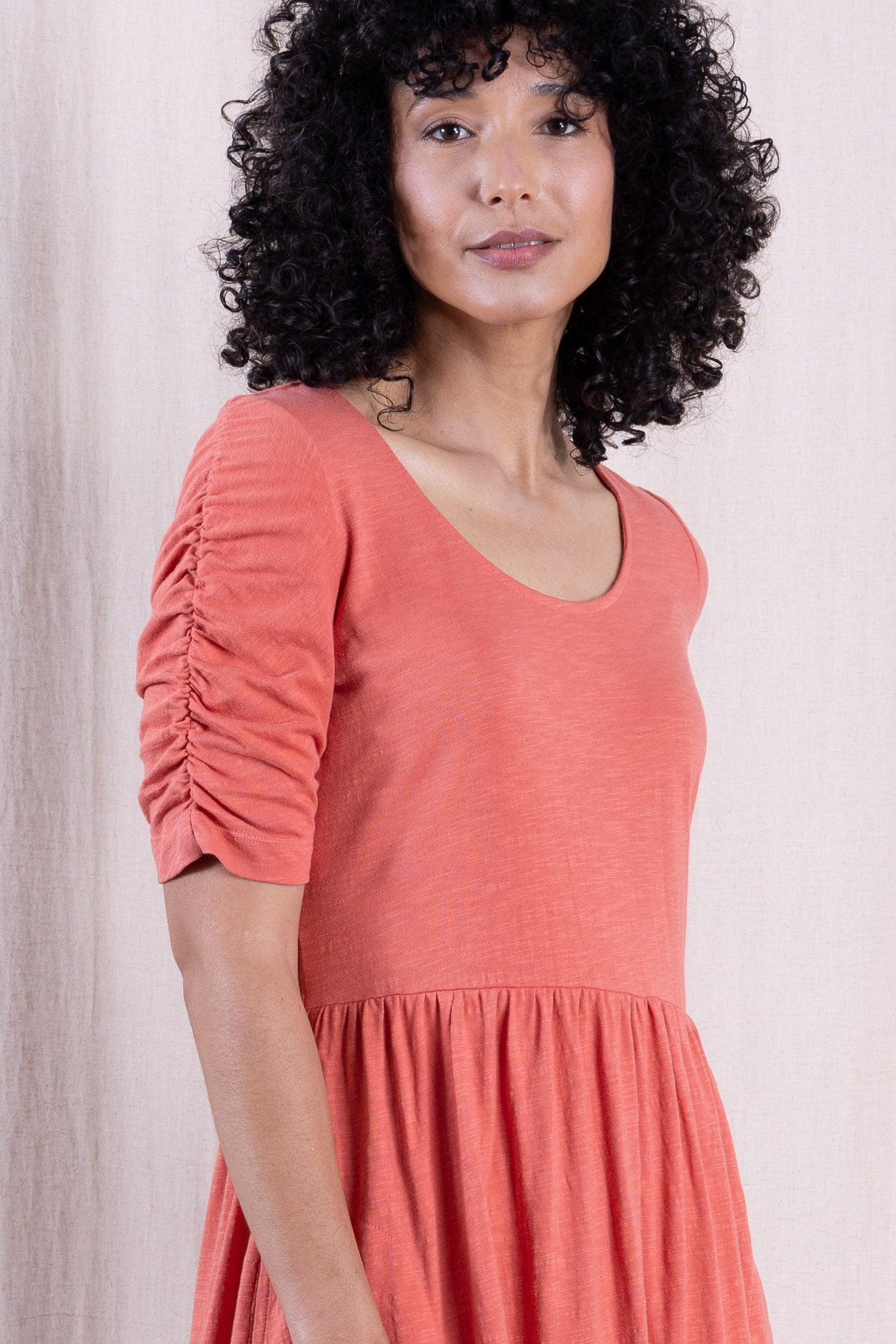 SS26 GOTS Organic Cotton Gathered Sleeve Dress - Tulip