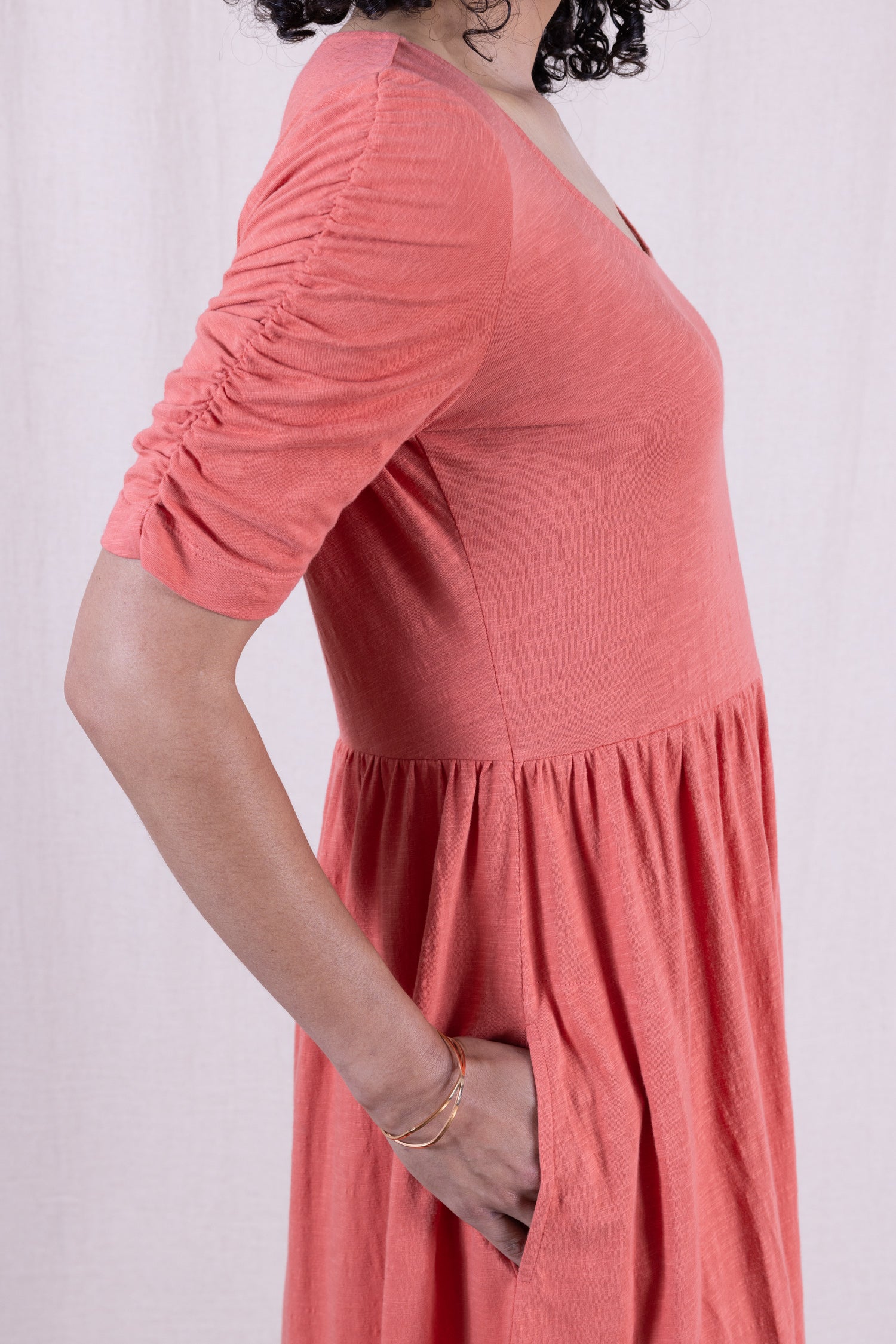 SS26 GOTS Organic Cotton Gathered Sleeve Dress - Tulip