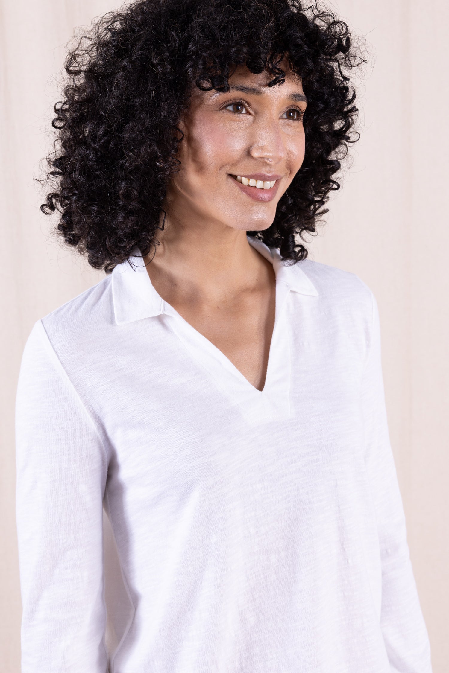 SS26 GOTS Organic Cotton Easy Collar Top - White