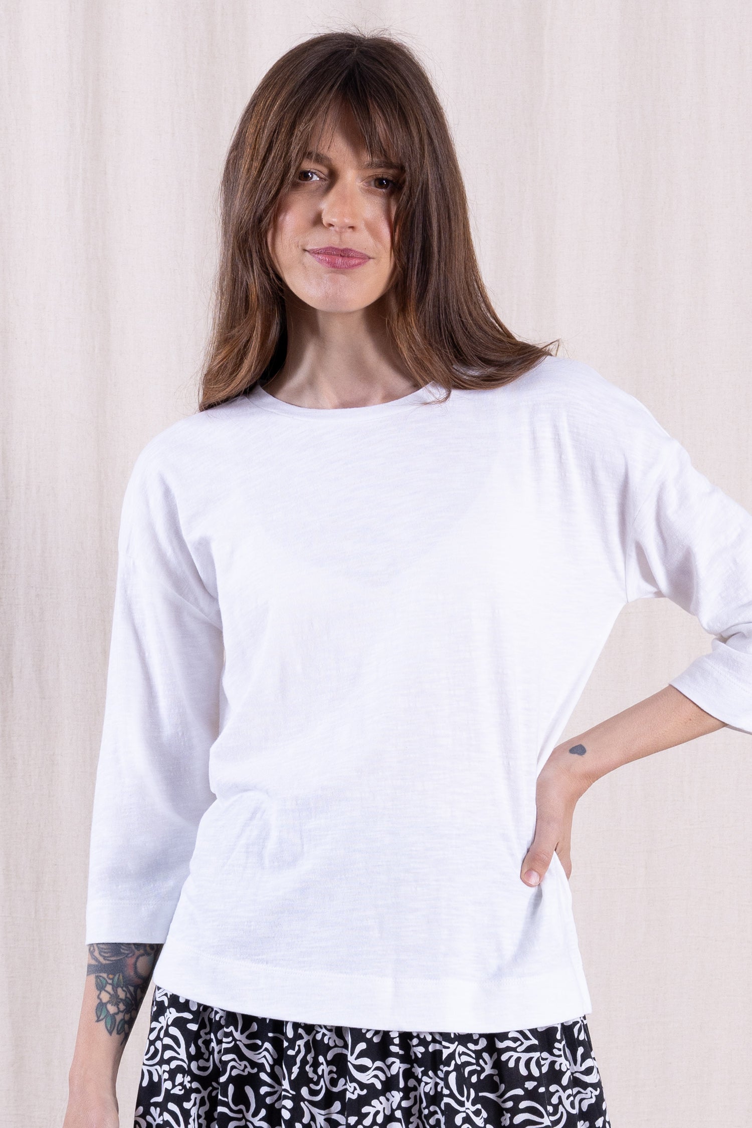 SS26 GOTS Organic Cotton 3/4 Sleeve Top - White
