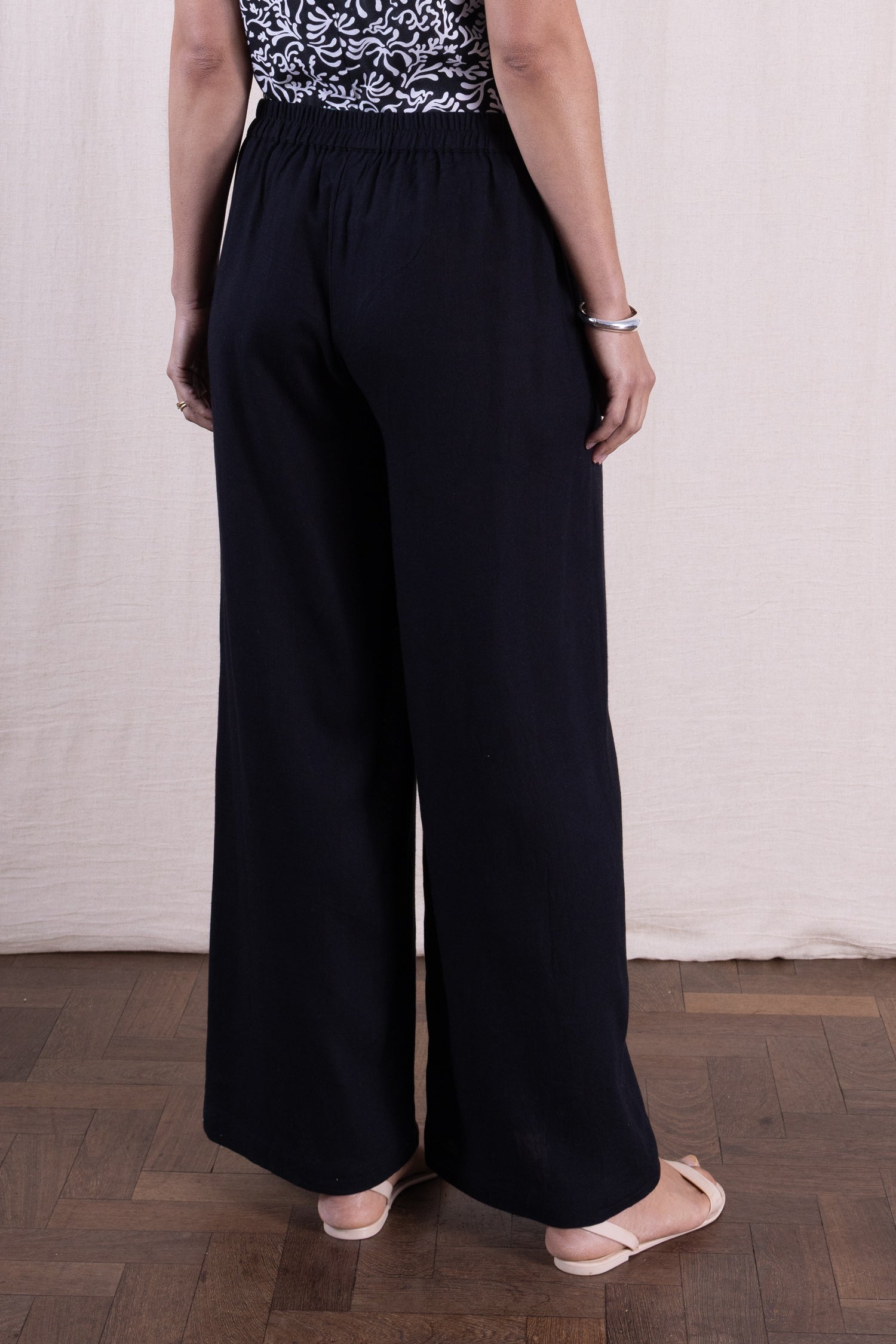 SS26 Linen Blend  Wide Leg Trouser - Black