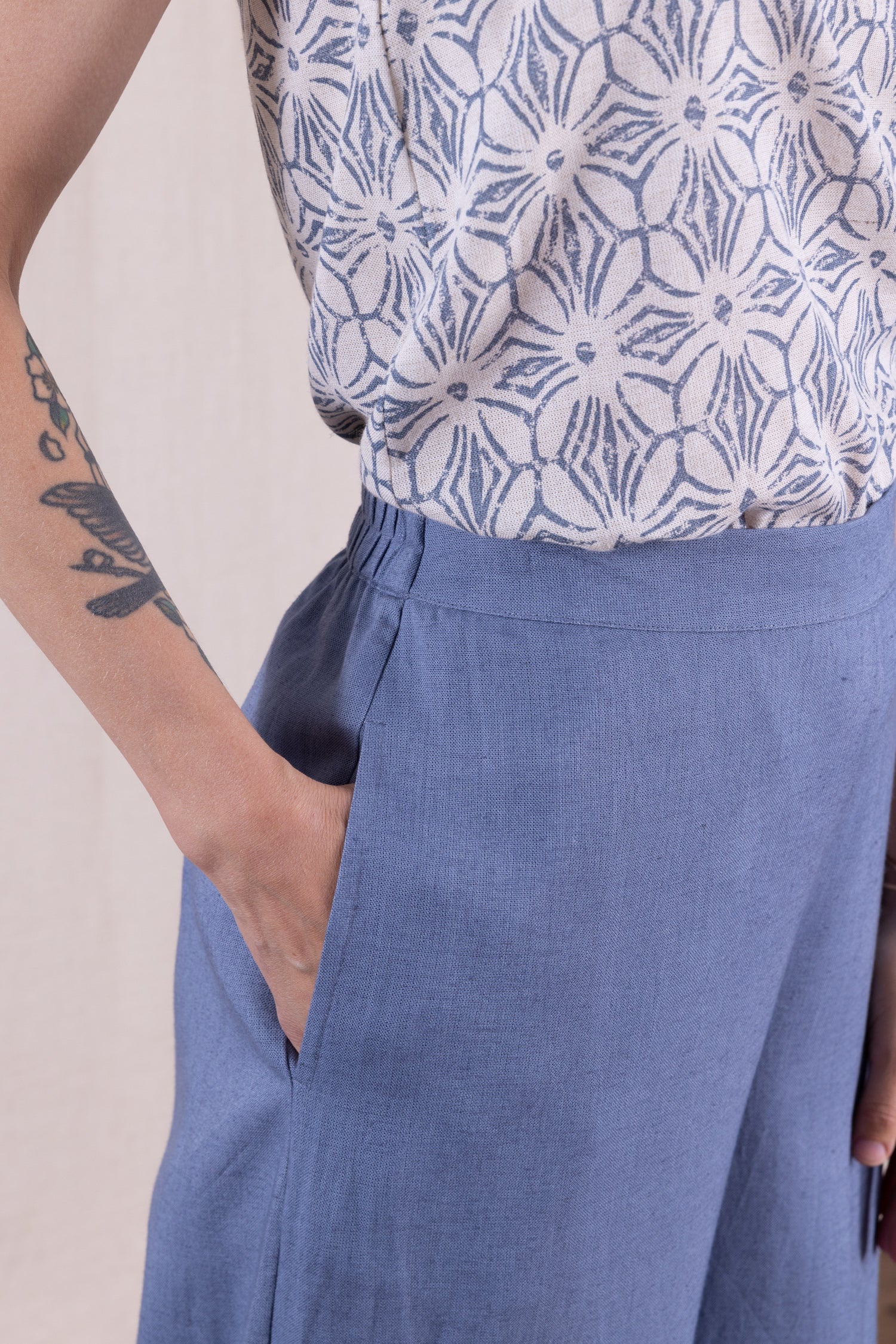 SS26 Linen Blend  Wide Leg Trouser - Cornflower