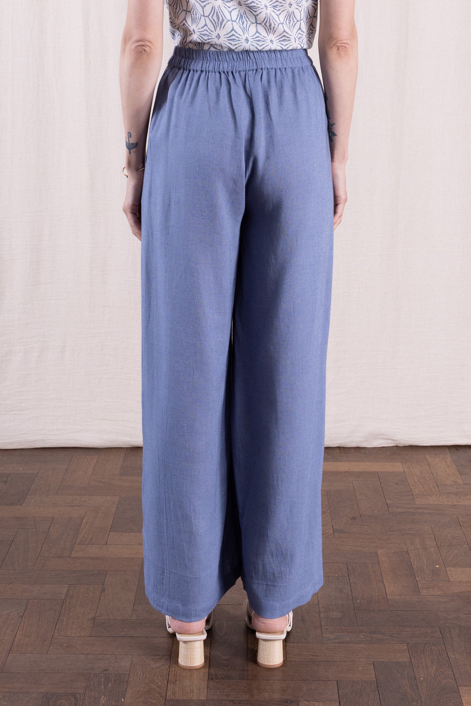 SS26 Linen Blend  Wide Leg Trouser - Cornflower