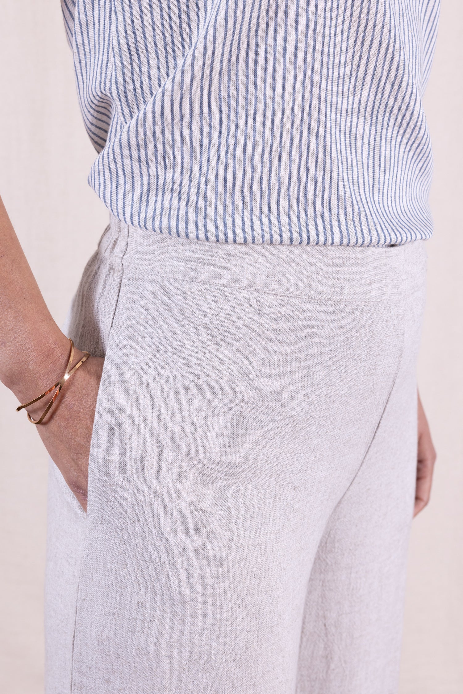 SS26 Linen Blend  Wide Leg Trouser - Natural