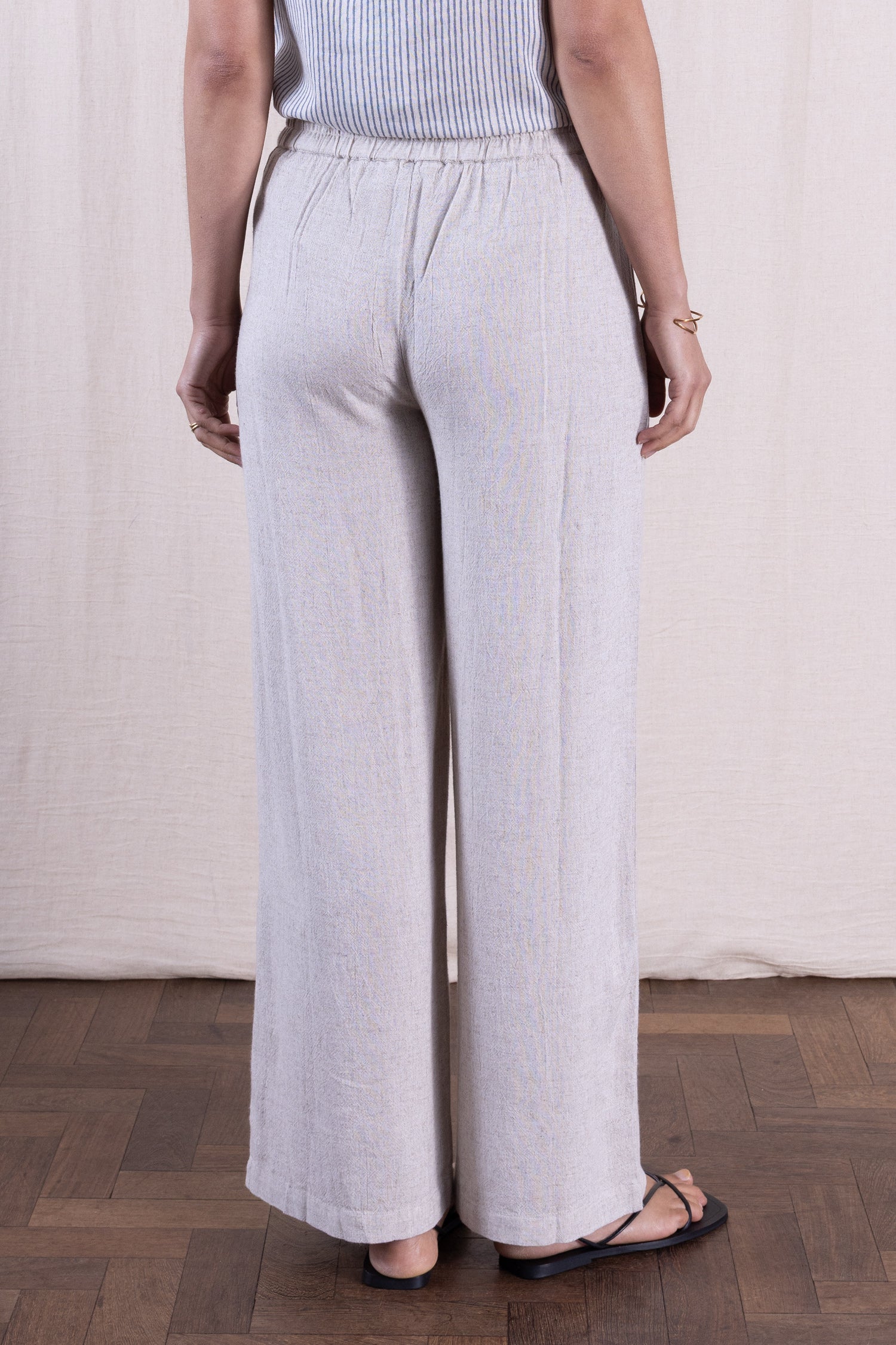 SS26 Linen Blend  Wide Leg Trouser - Natural