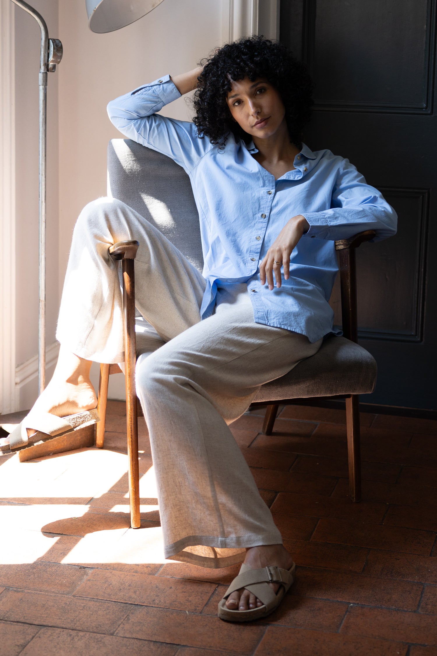 SS26 Linen Blend  Wide Leg Trouser - Natural