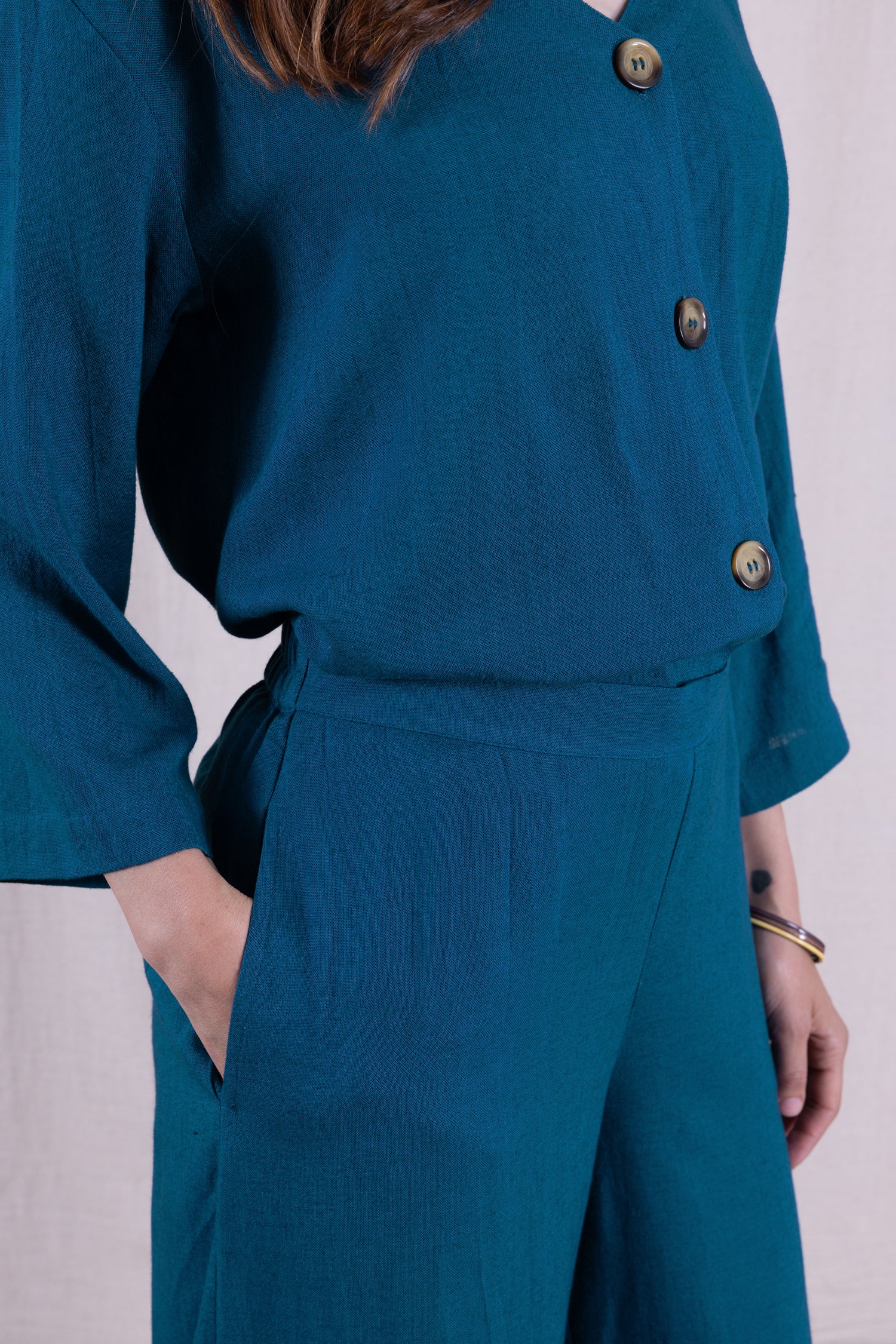 SS26 Linen Blend  Wide Leg Trouser - Neptune