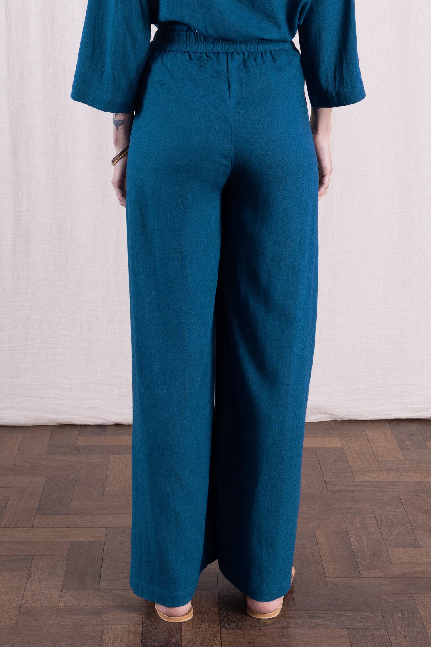 SS26 Linen Blend  Wide Leg Trouser - Neptune