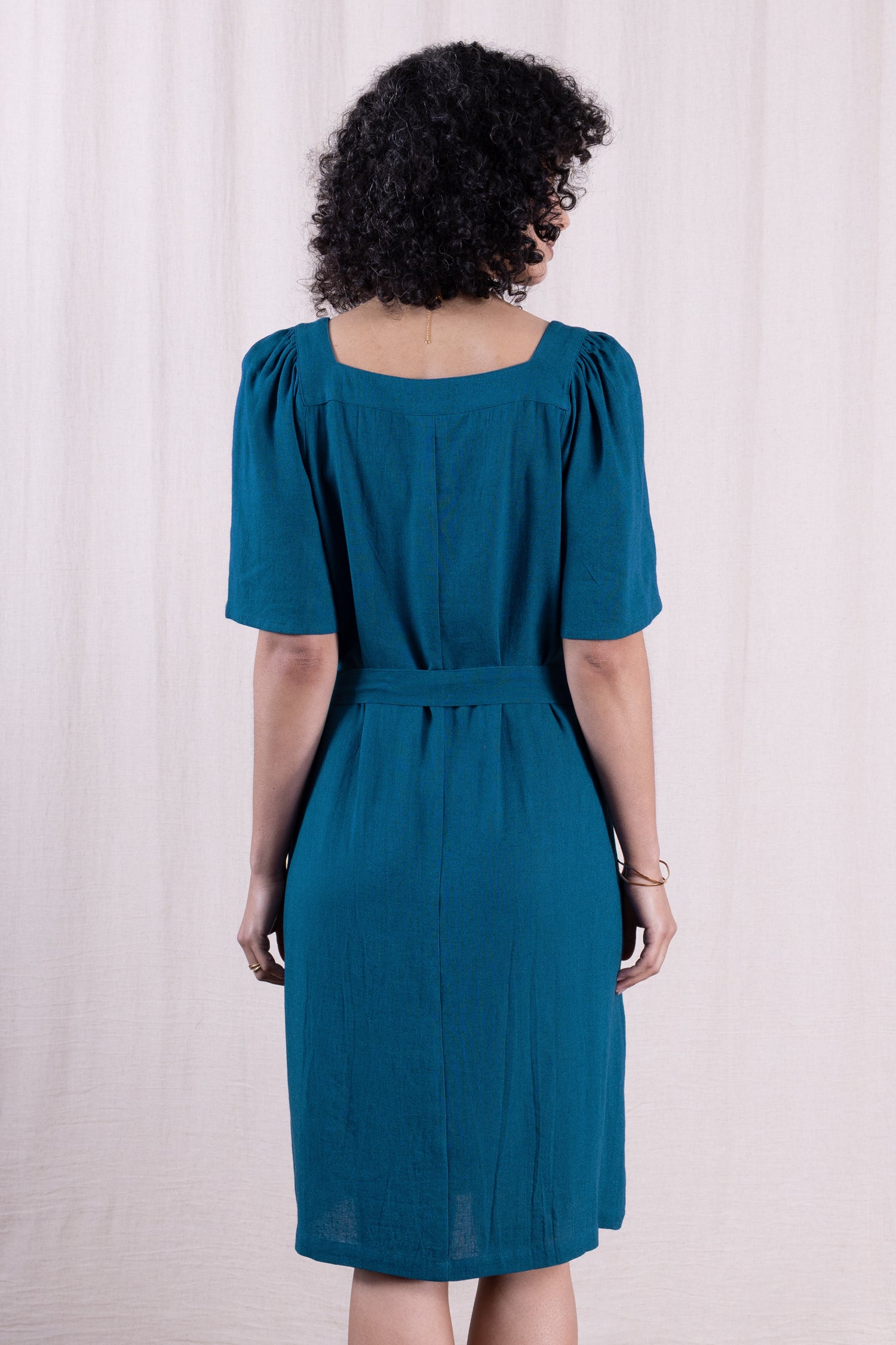 SS26 Linen Blend Square Neck Dress - Neptune