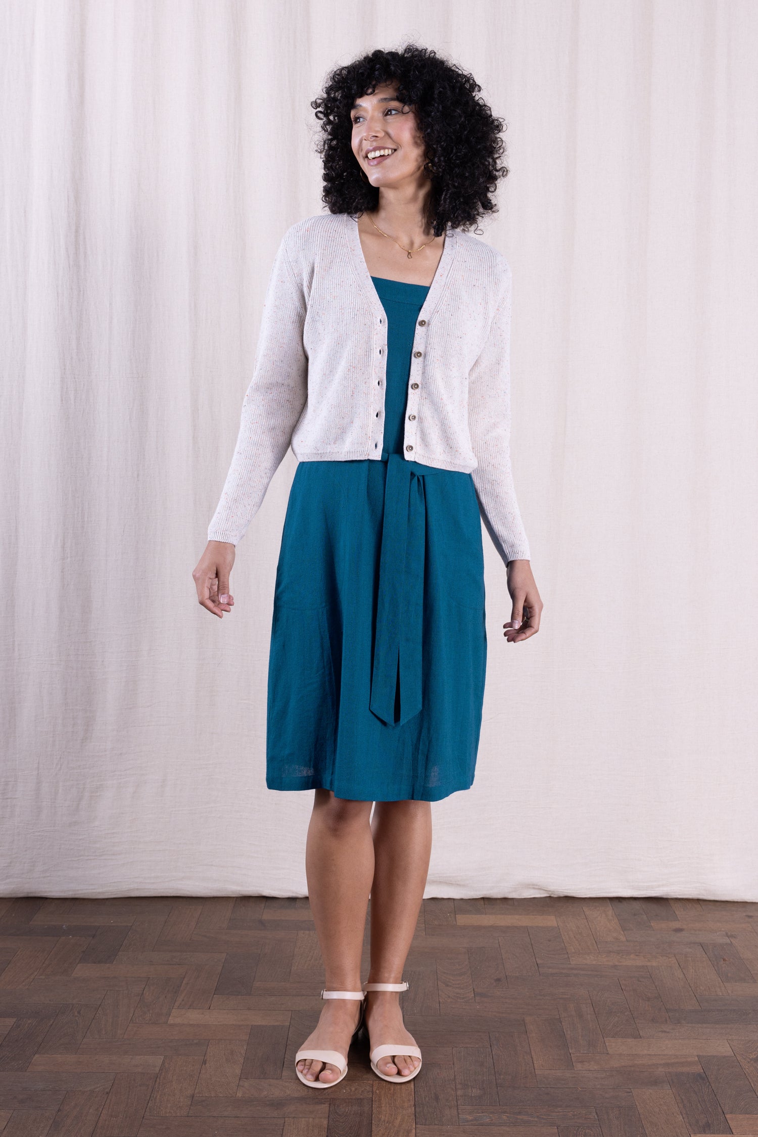 SS26 Linen Blend Square Neck Dress - Neptune