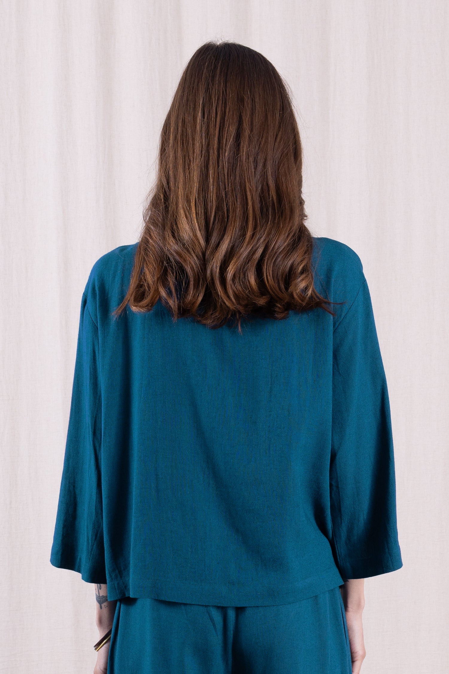 SS26 Linen Blend V Neck Shirt / Jacket - Neptune