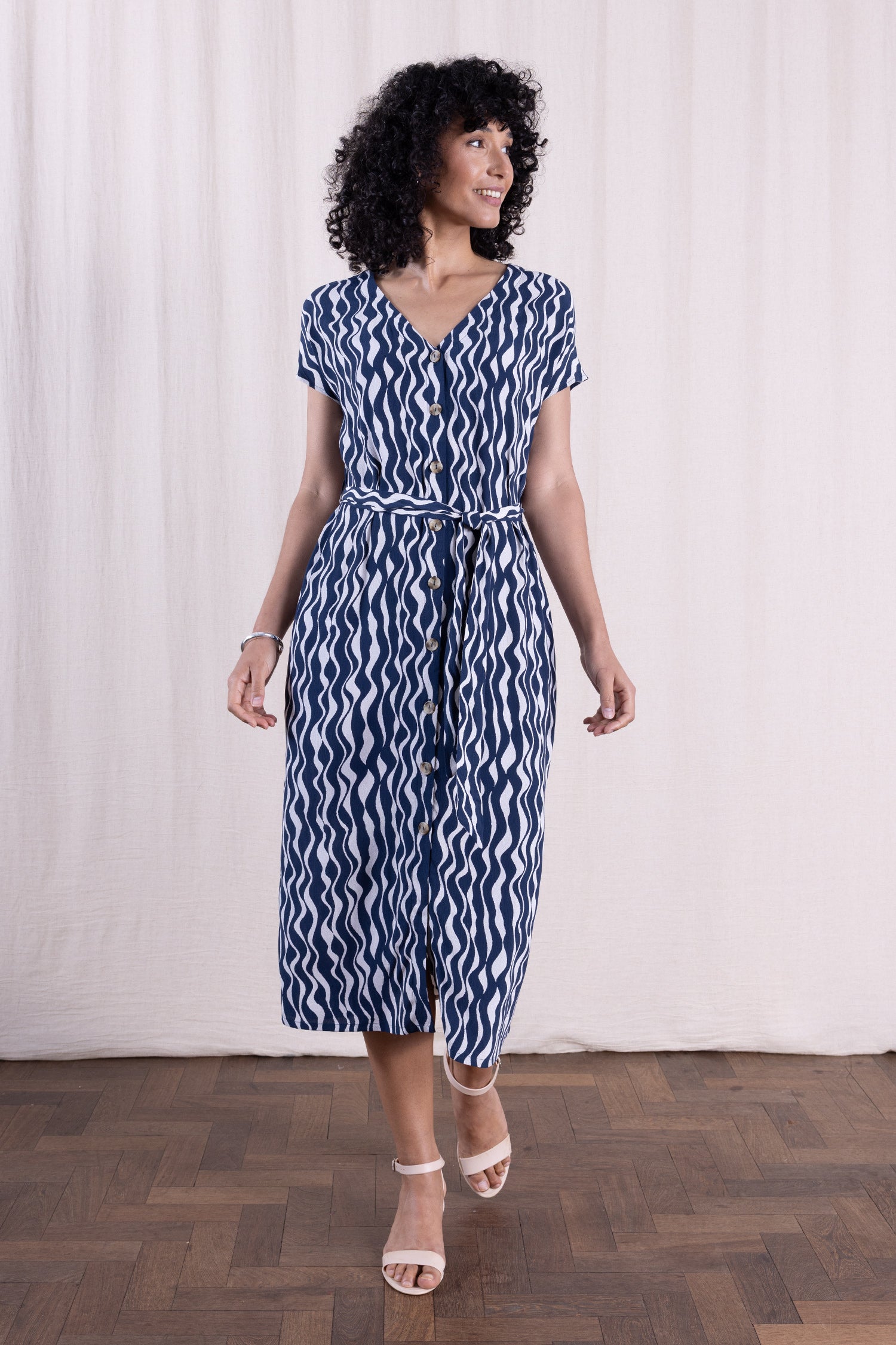 SS26 V Neck Shirtdress - Navy