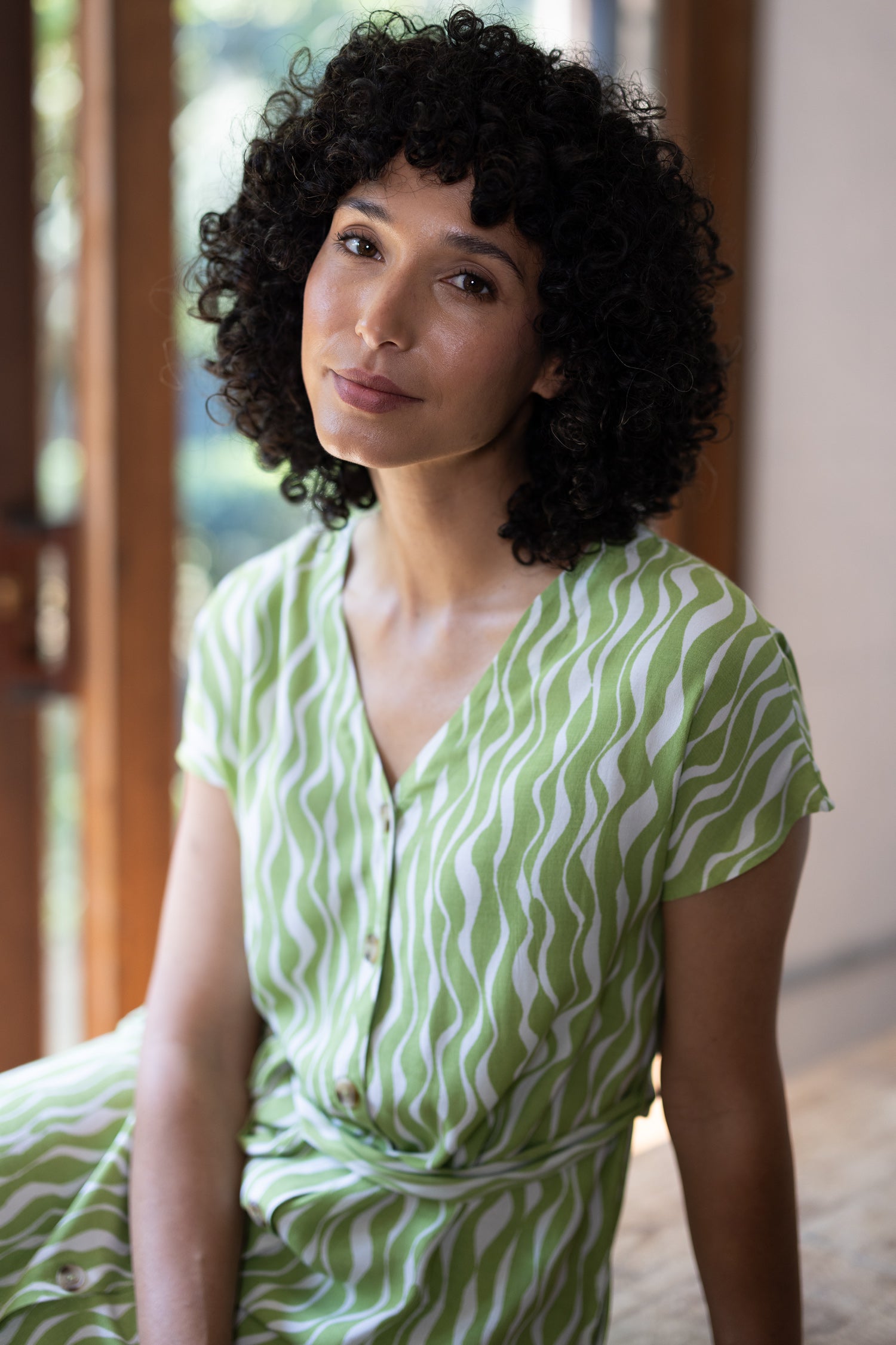 SS26 V Neck Shirtdress - Pistachio