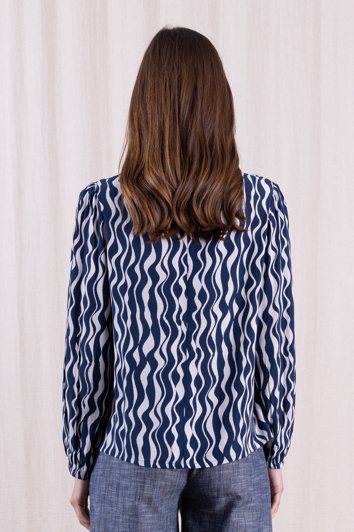 SS26 Smock Tie Front Blouse - Navy