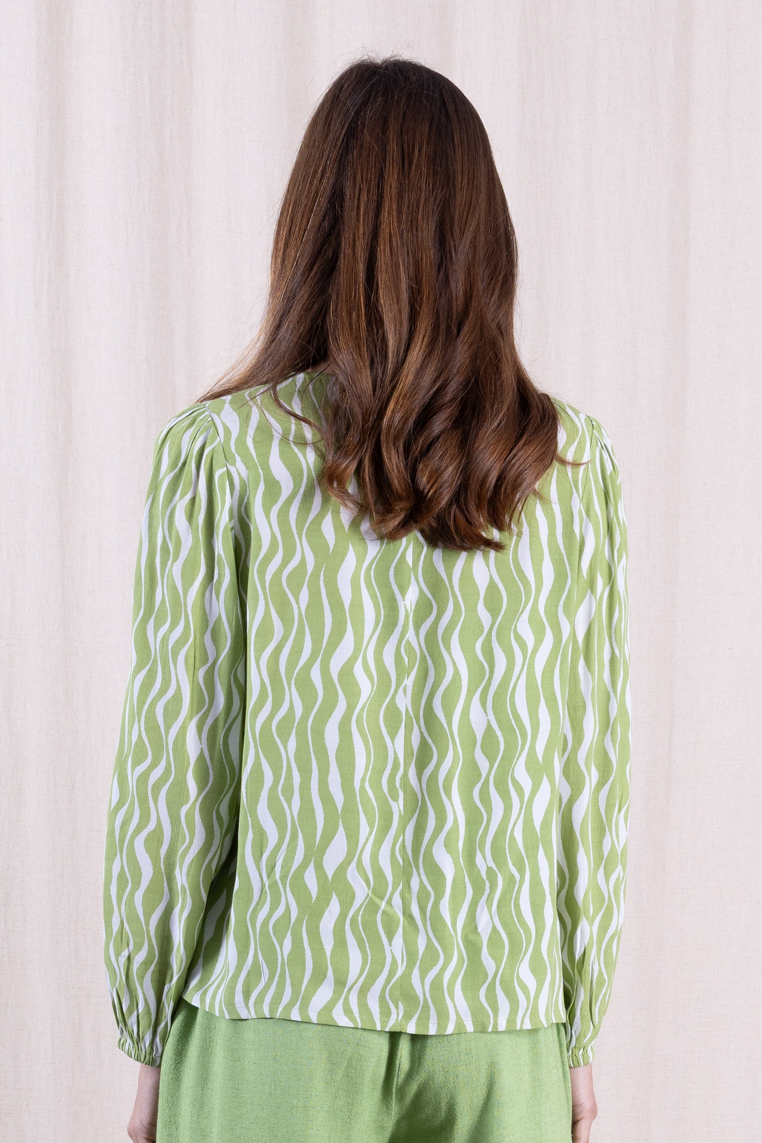 SS26 Smock Tie Front Blouse - Pistachio