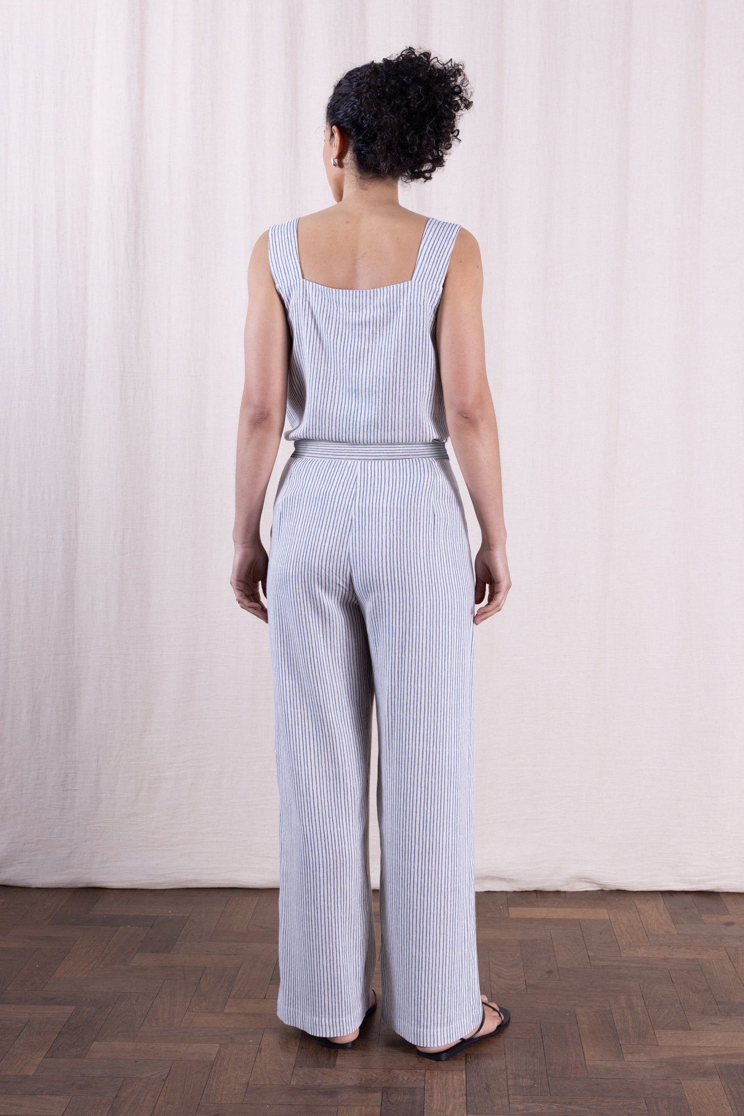 SS26 Linen Blend Button Wide Leg Trouser - Cornflower