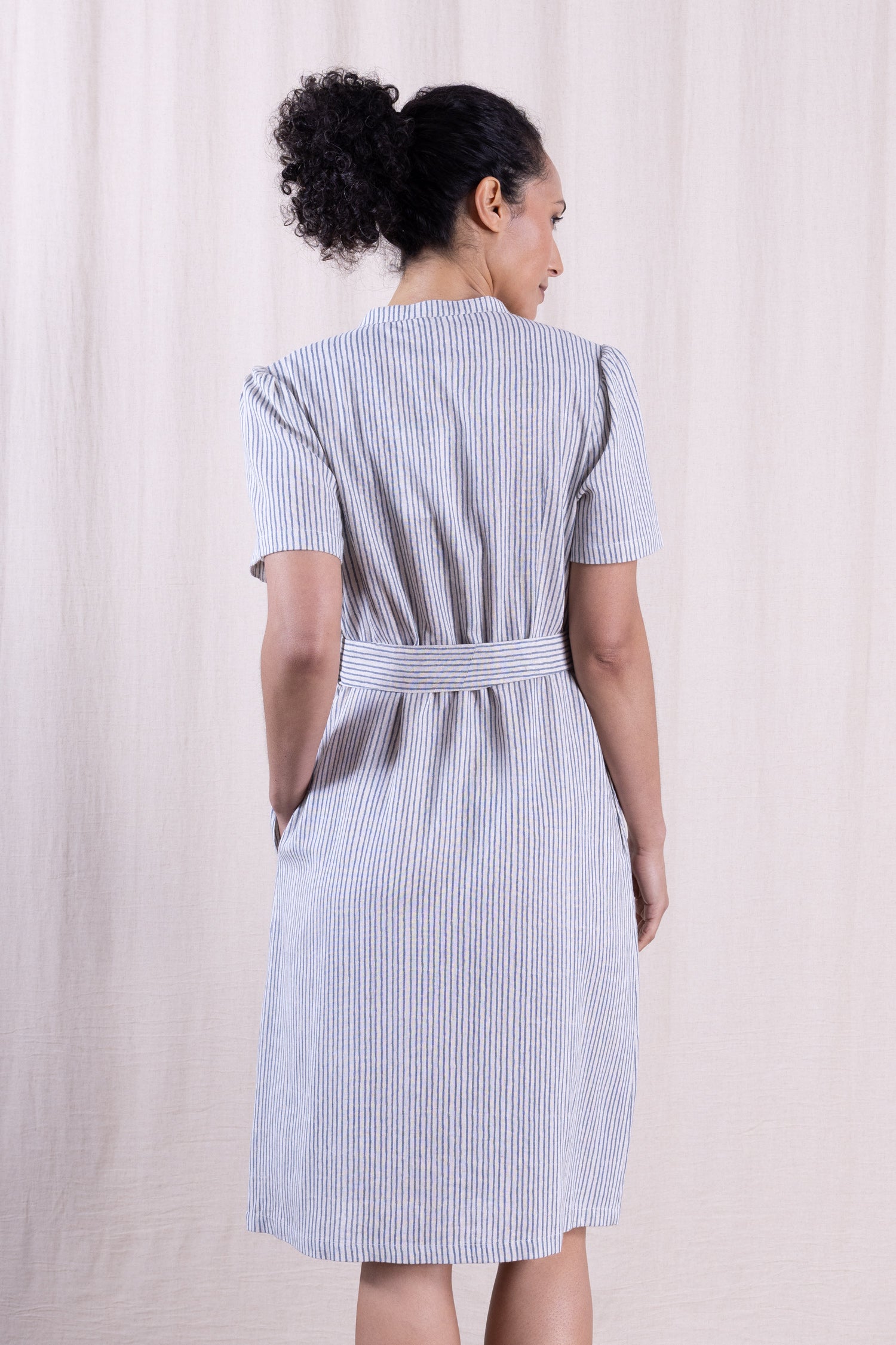SS26 Linen Blend Button Through Dress - Cornflower