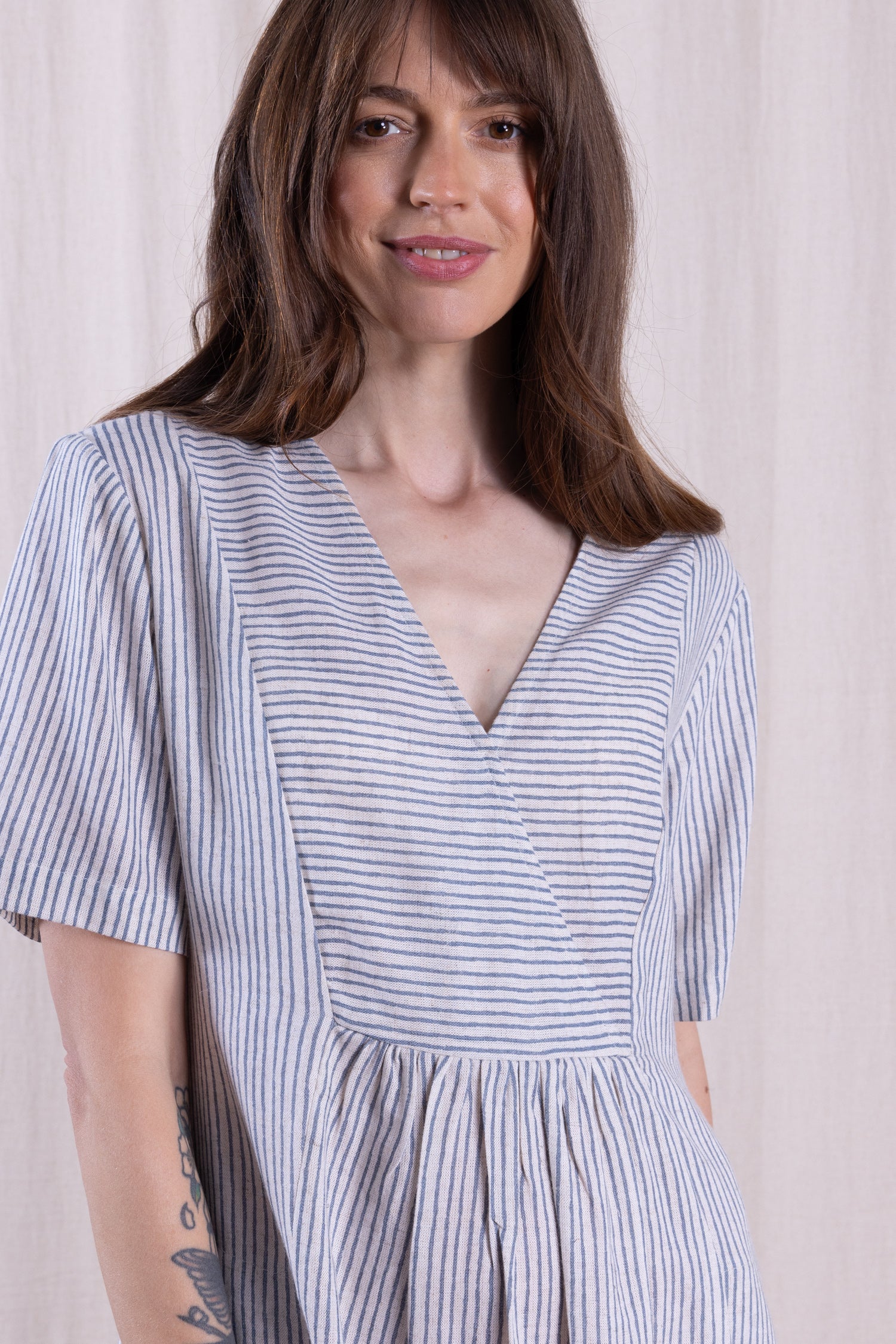 SS26 Linen Blend Smock Tunic Dress - Cornflower