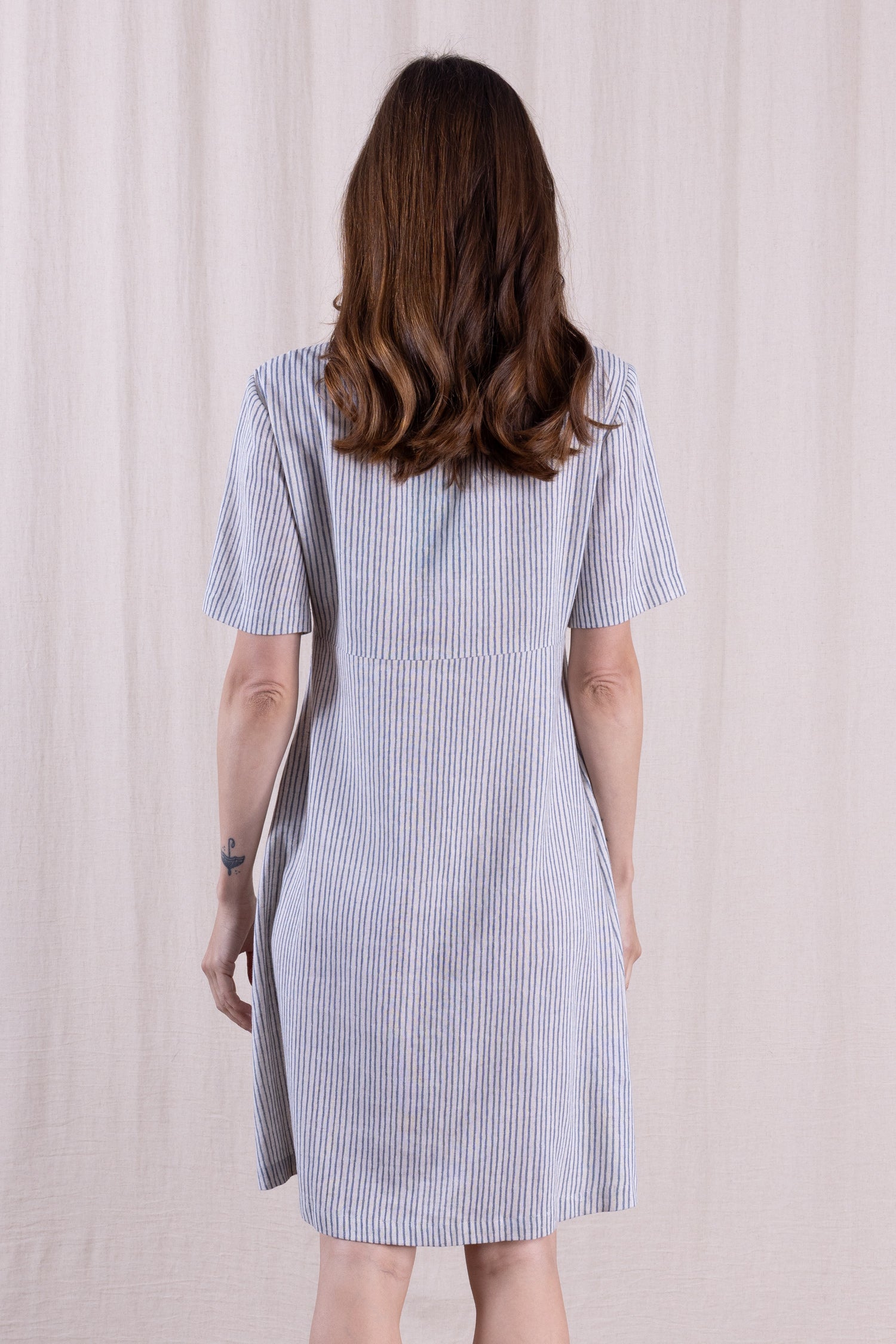 SS26 Linen Blend Smock Tunic Dress - Cornflower