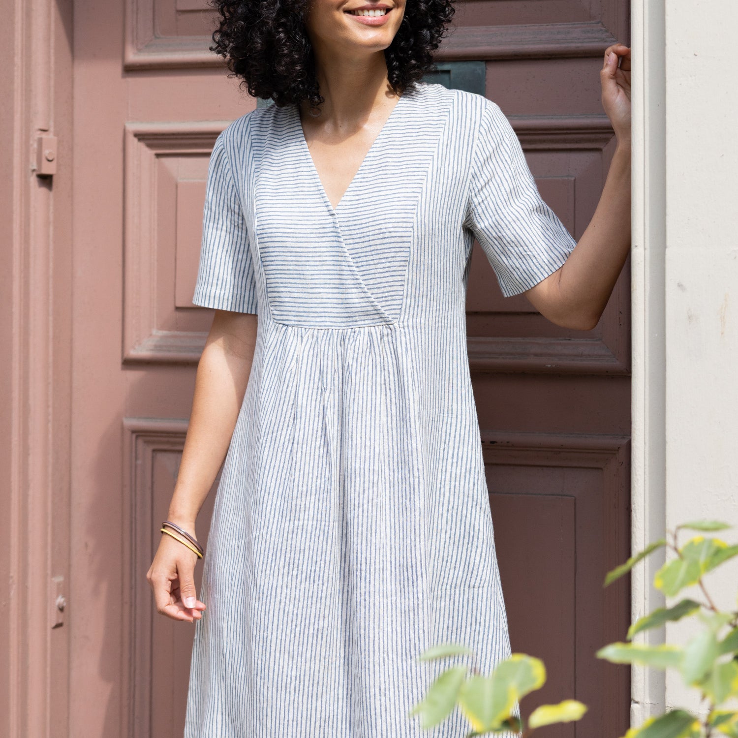 SS26 Linen Blend Smock Tunic Dress - Cornflower