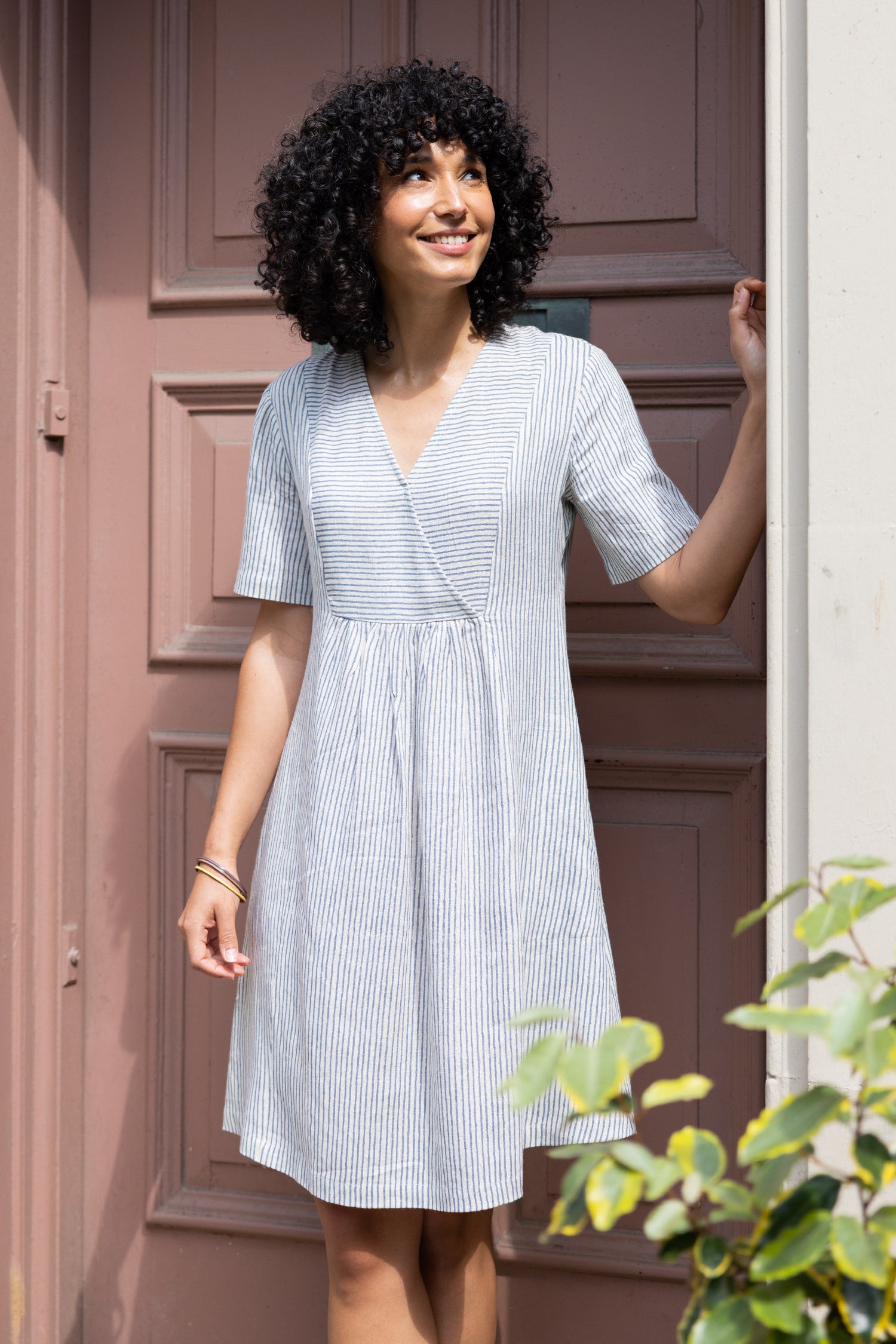 SS26 Linen Blend Smock Tunic Dress - Cornflower