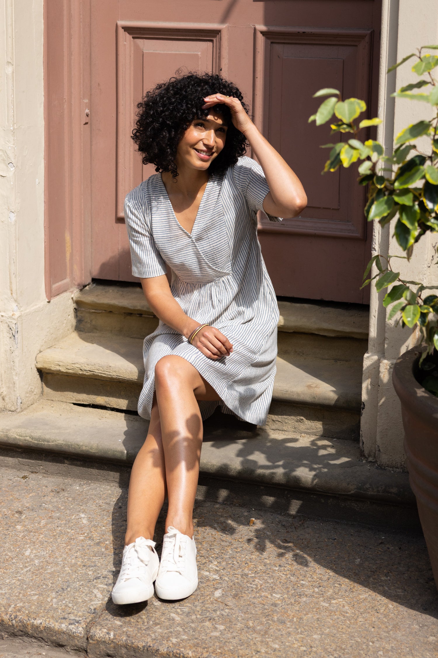 SS26 Linen Blend Smock Tunic Dress - Cornflower