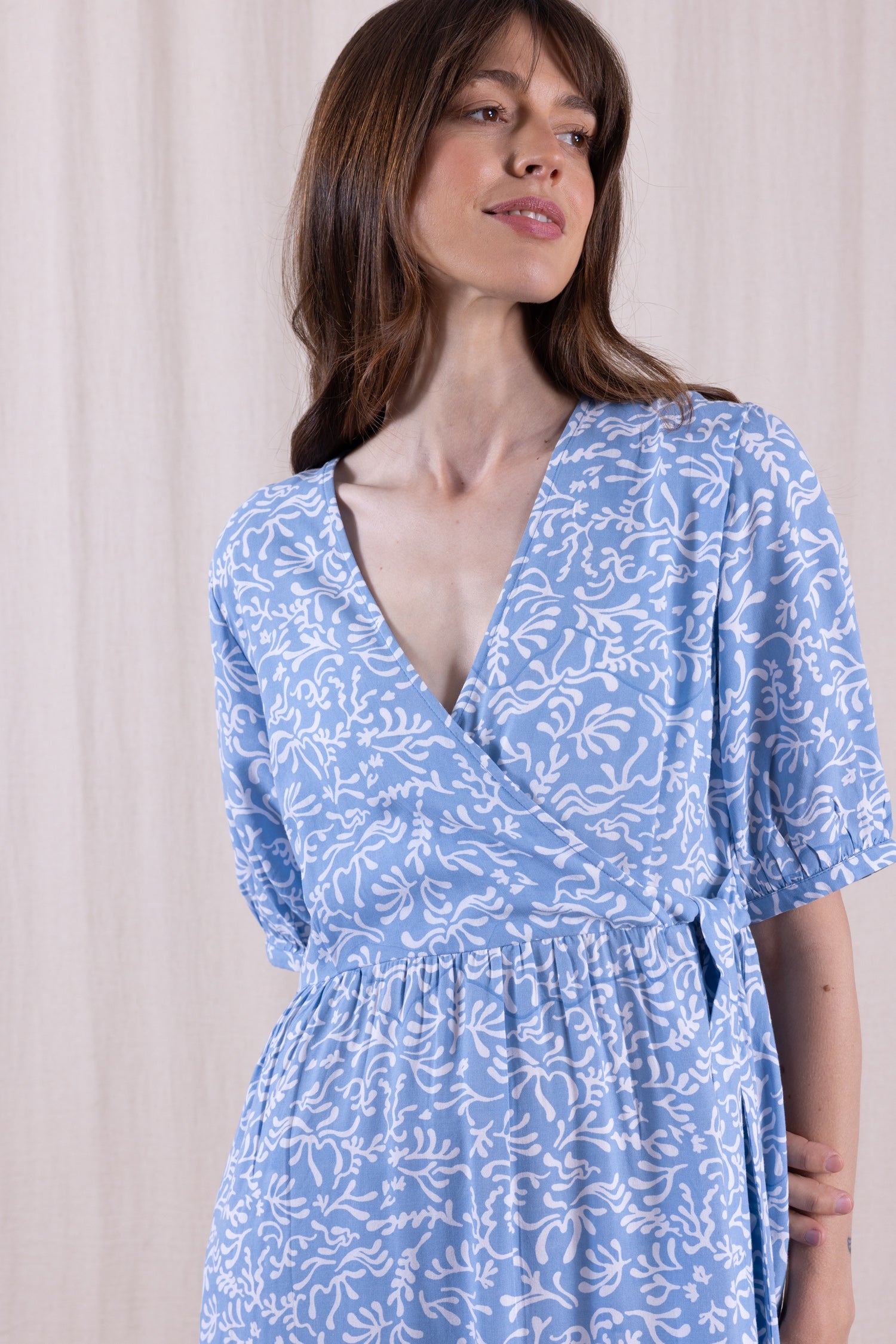 SS26 Ecovero Wrap Front Dress - Misty