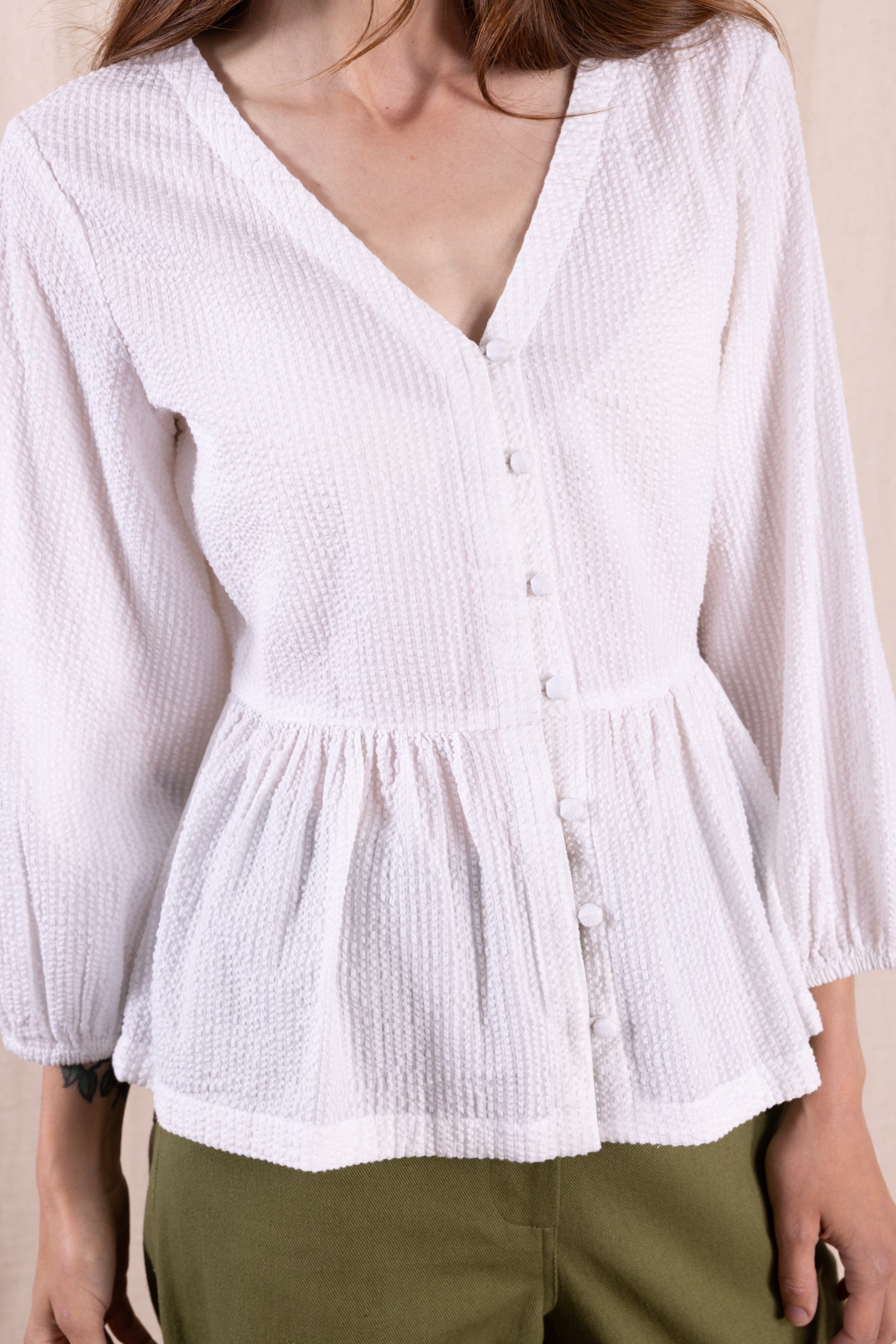 SS26 Cotton Gathered Shirt - White