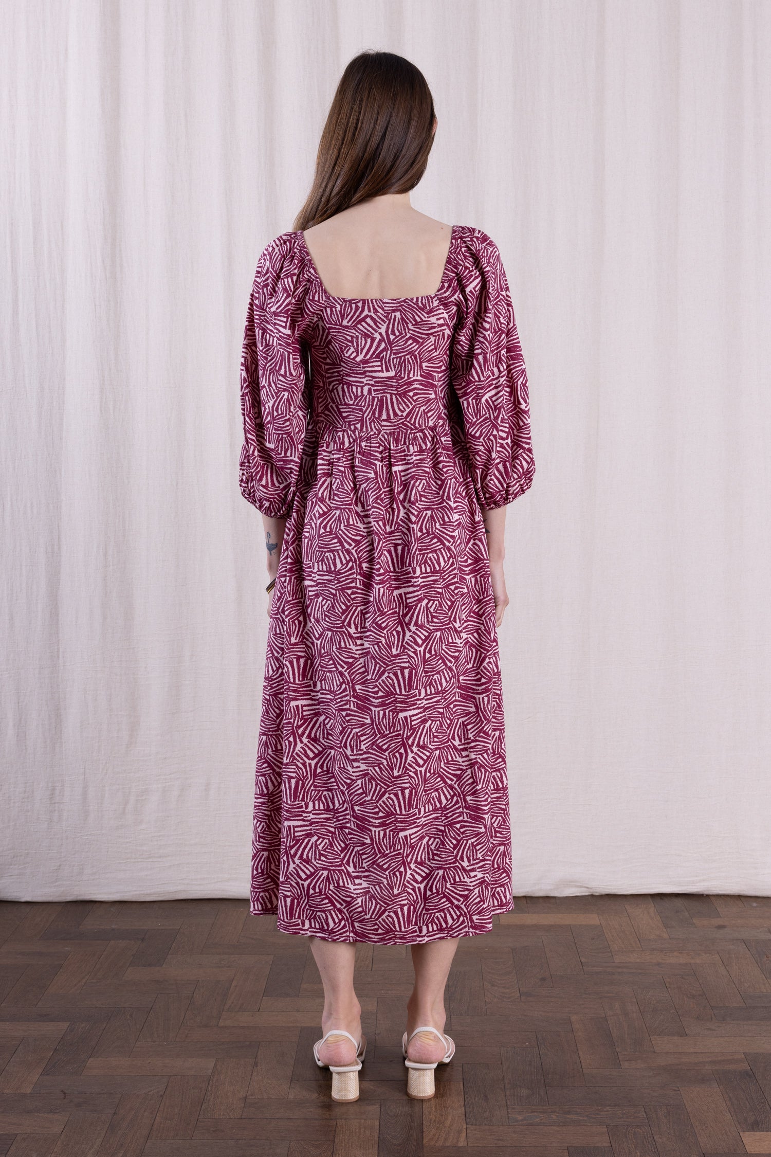 SS26 Ecovero Square Neck Shirred Dress - Rosewood
