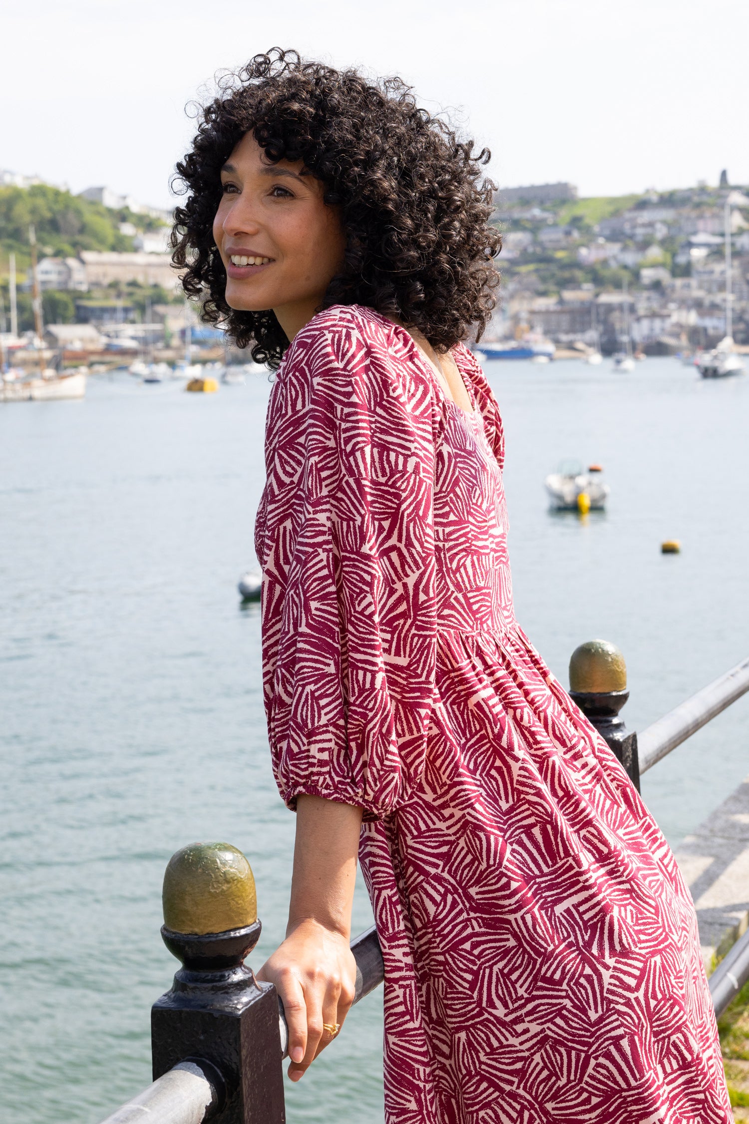 SS26 Ecovero Square Neck Shirred Dress - Rosewood