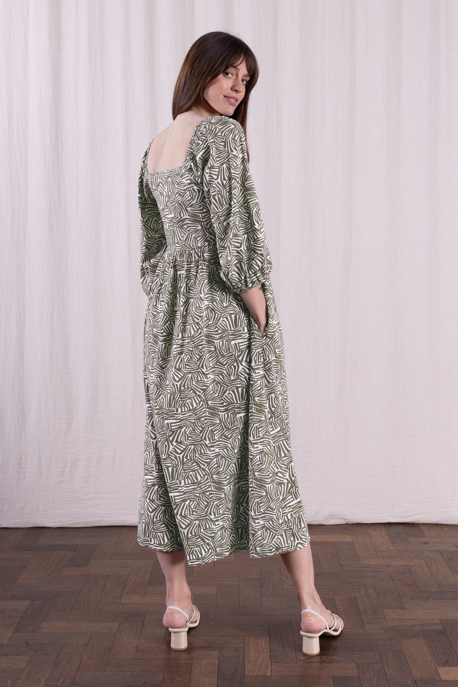 SS26 Ecovero Square Neck Shirred Dress - Verdant