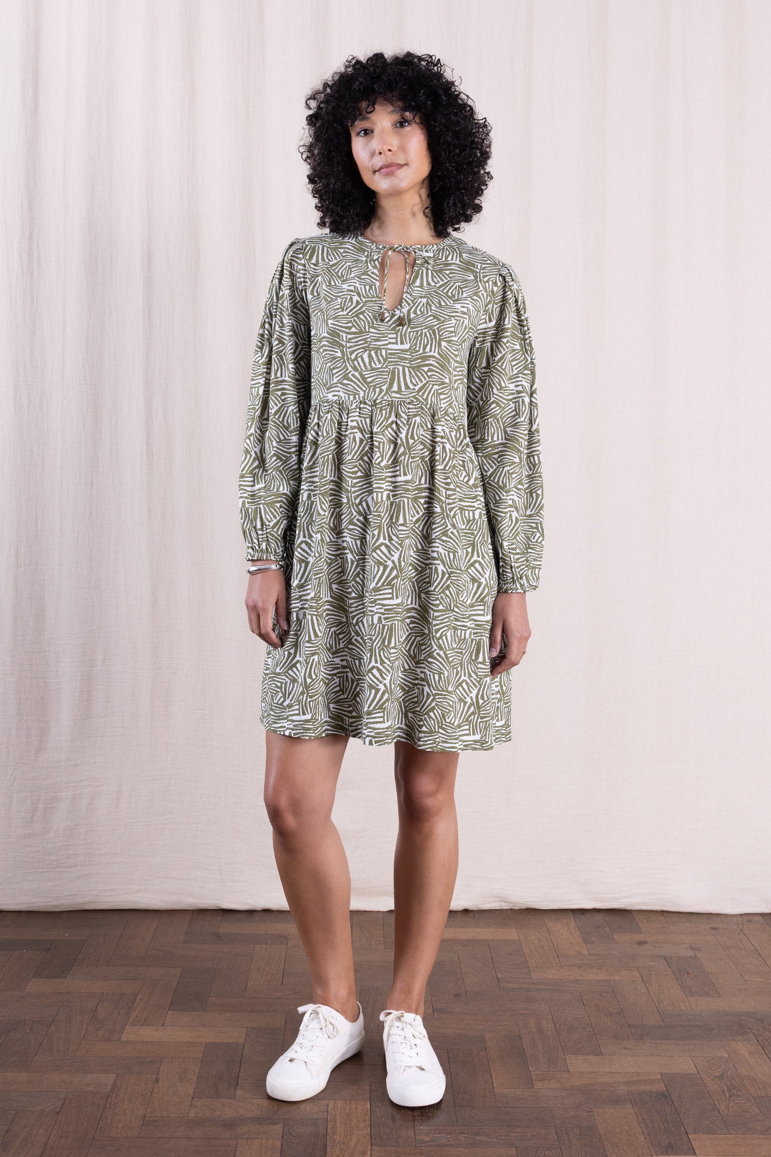 SS26 Ecovero Pleat Shoulder Tunic Dress - Verdant