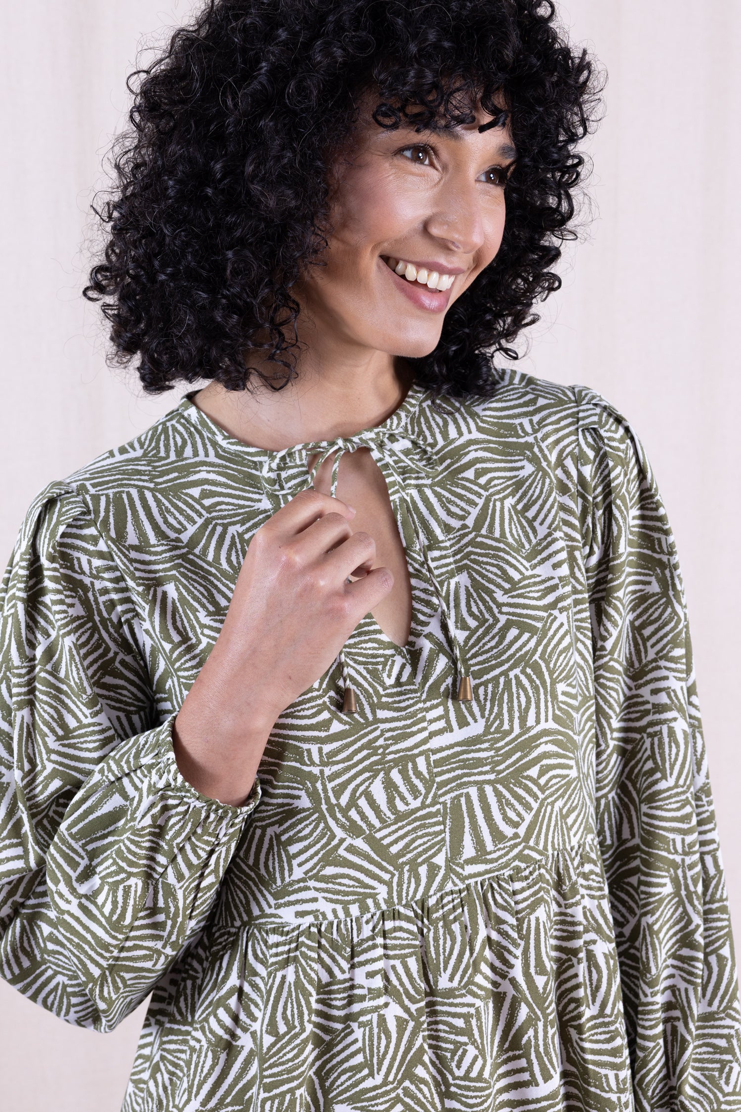 SS26 Ecovero Pleat Shoulder Tunic Dress - Verdant