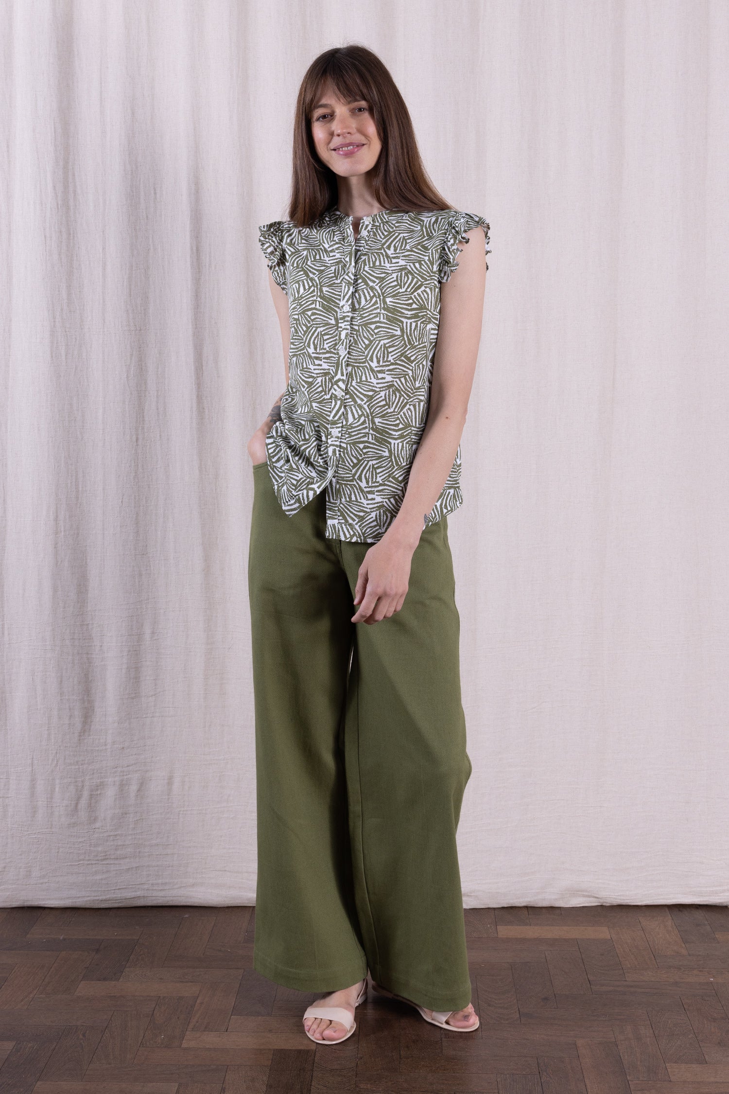 SS26 Ecovero Frill Shirt Top - Verdant