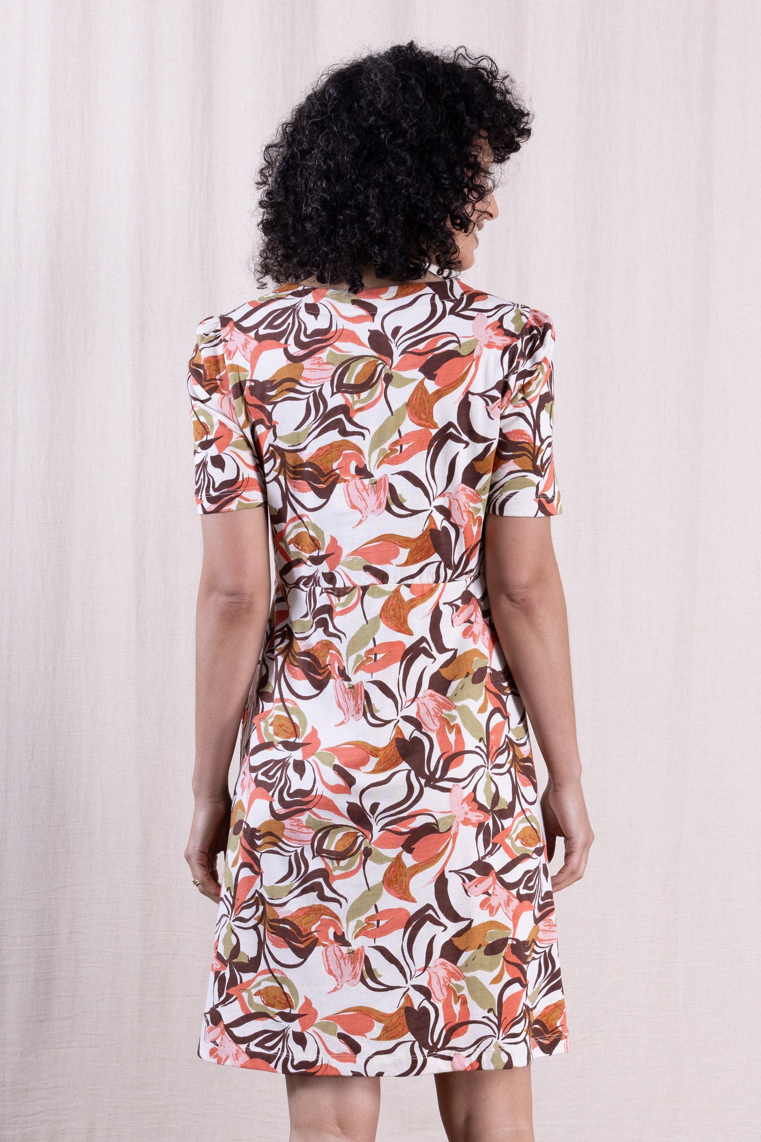 SS26 Organic Cotton Gathered Waist Tunic Dress - Multi