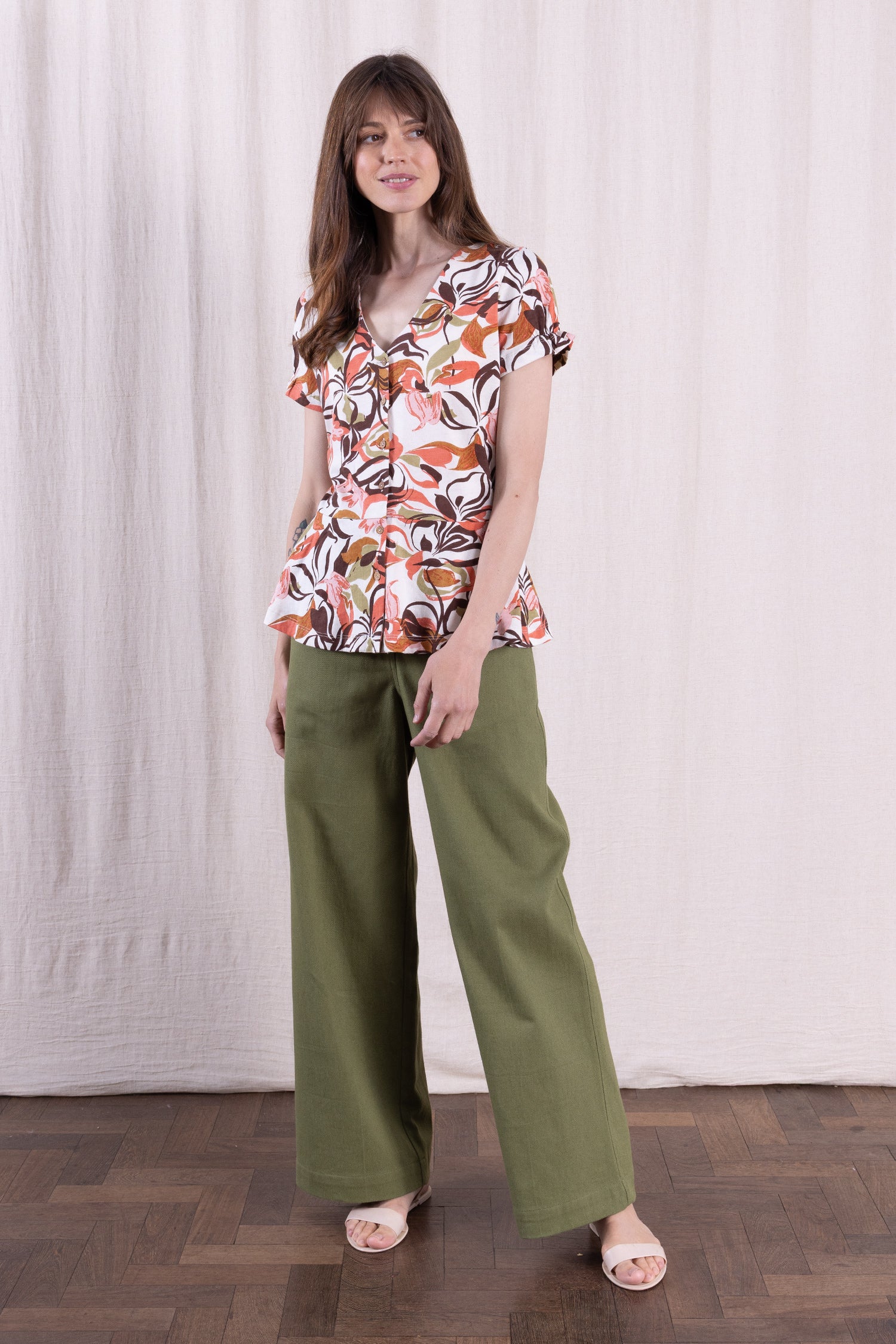 SS26 Organic Cotton Frill Sleeve Tea Blouse - Multi